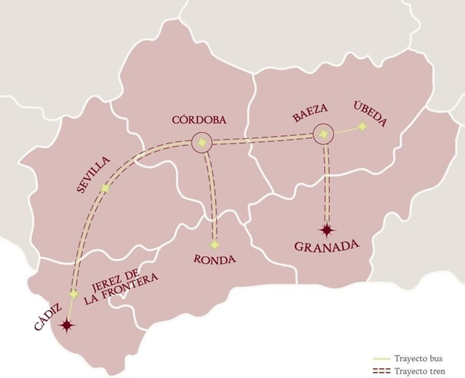 Itinerario habitual del tren Al Ándalus, que será modificado en 2026