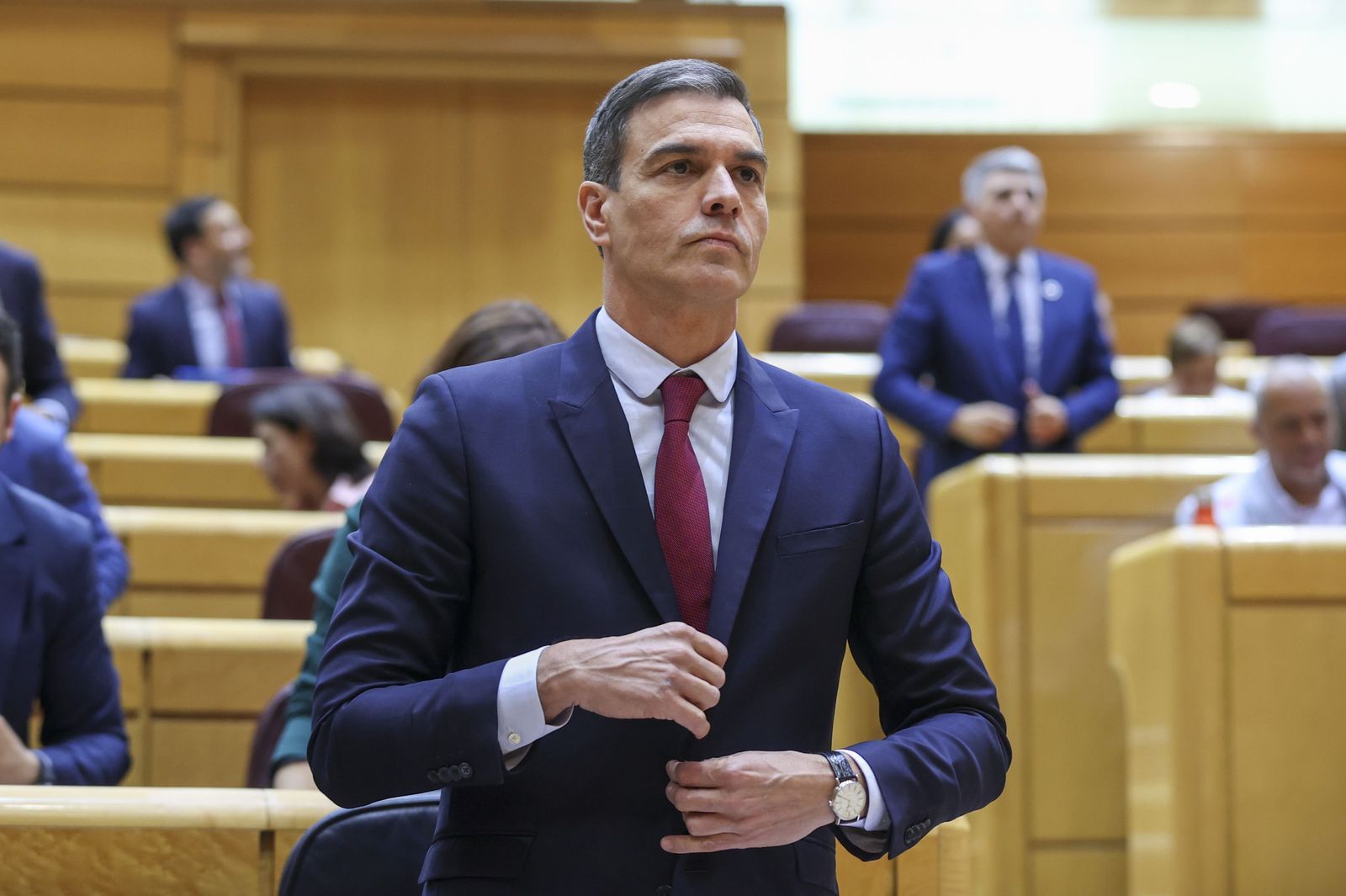 El presidente del Gobierno, Pedro Sánchez, durante su intervención en el Senado.