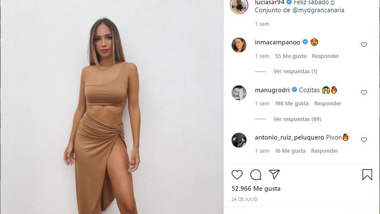 Publicación de Lucía con comentario de Manuel. / INSTAGRAM @LUCIASAR94