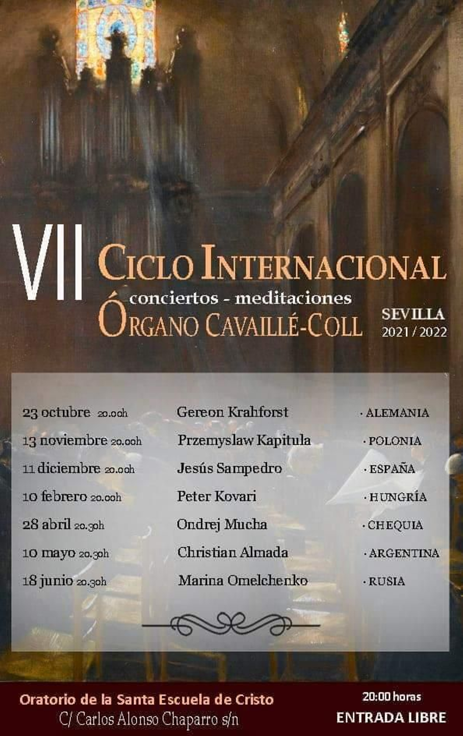 Cartel con la programación del VII Ciclo Internacional Conciertos-Meditaciones Órgano Cavaillé-Coll.