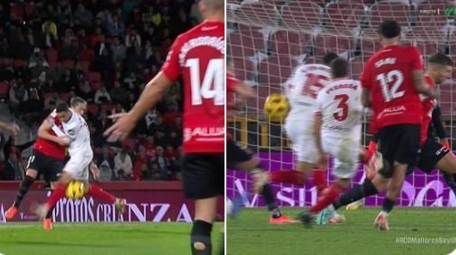 La protesta del Sevilla con las dos jugadas polémicas en Son Moix.