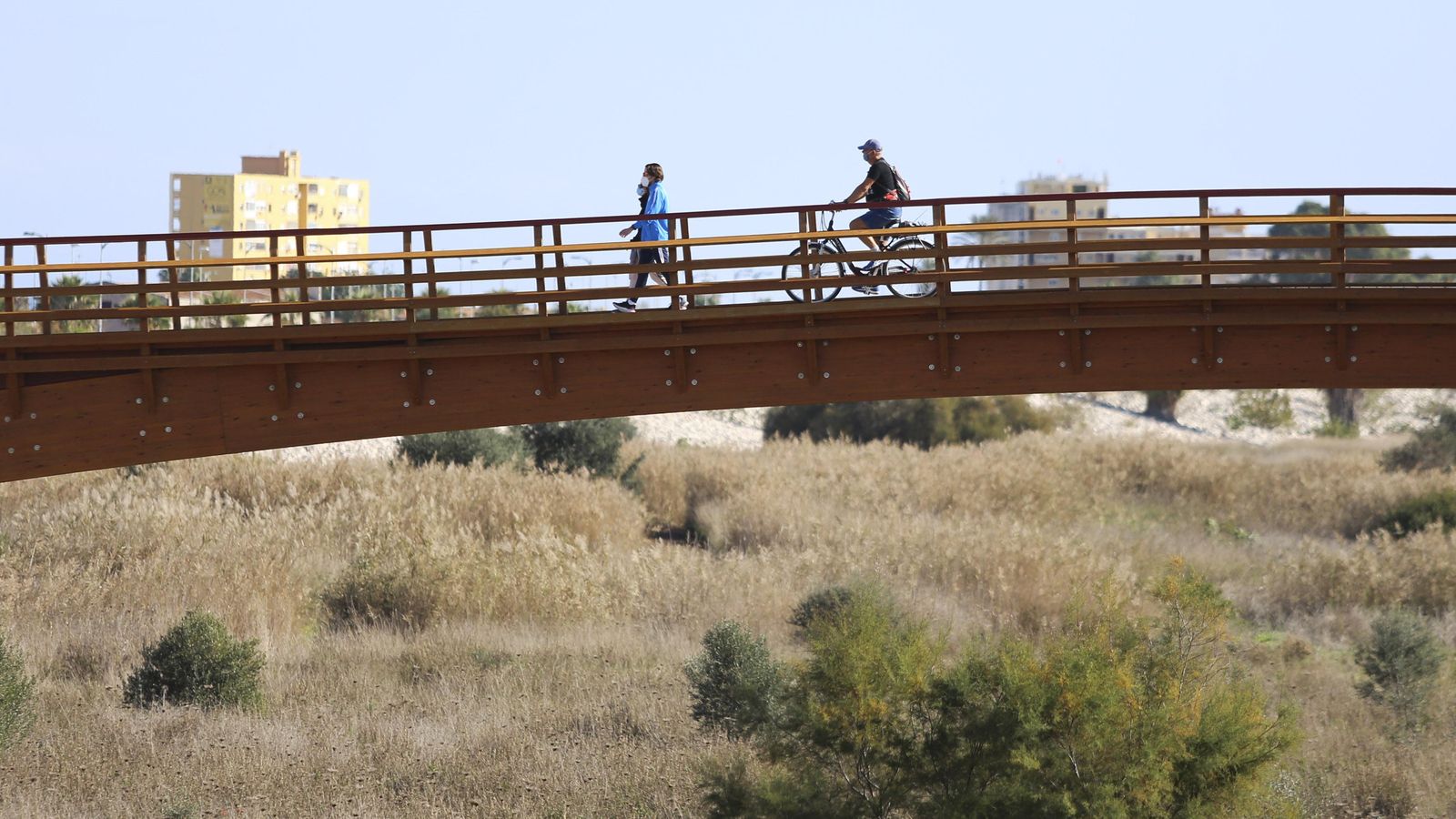 Una perspectiva de la pasarela del Guadalhorce. Una perspectiva de la pasarela del Guadalhorce.
