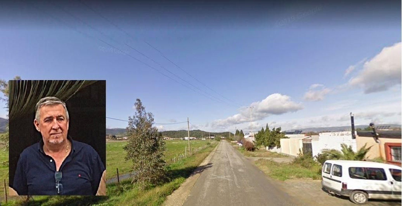 El acceso a las fincas de Benharás. En el recuadro, Paco Bermúdez.