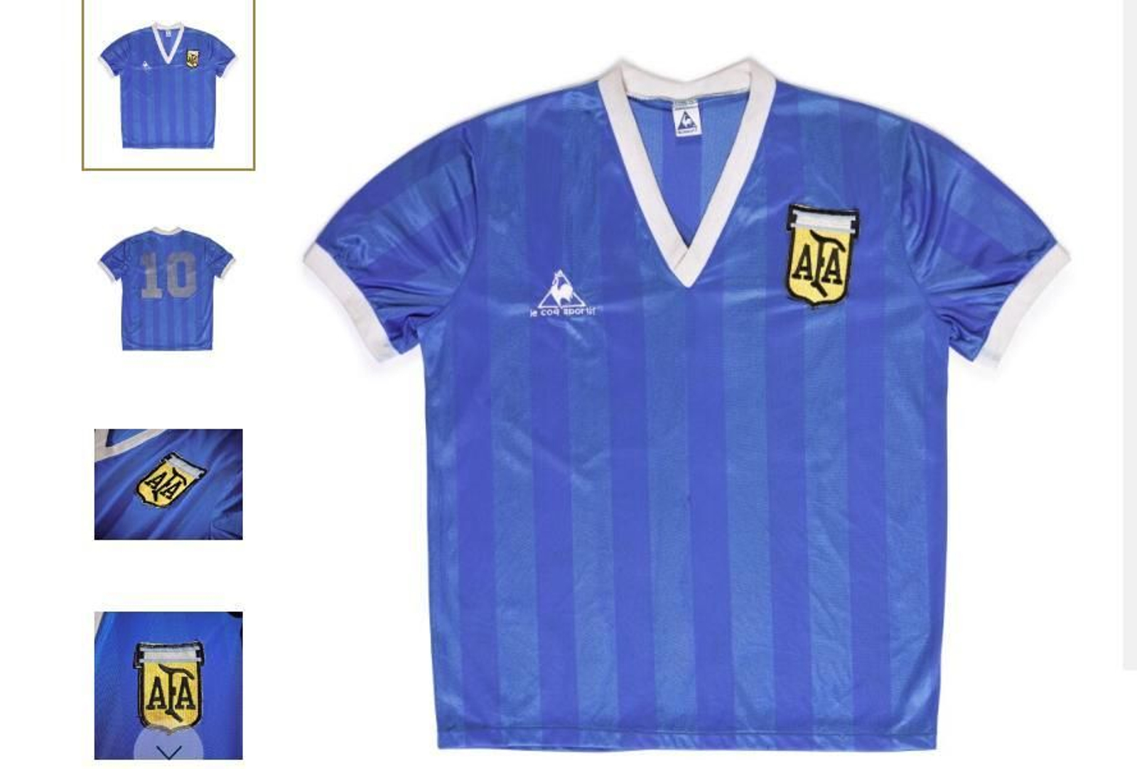 Detalle de la camiseta anunciada en la web de Shotheby's