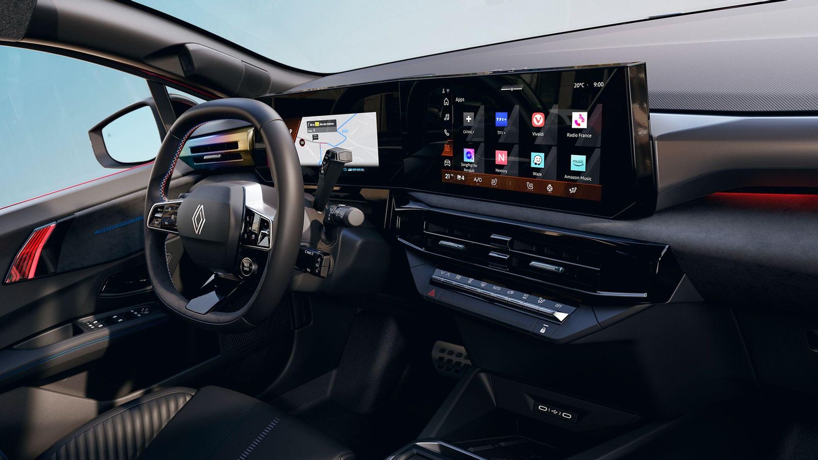 La disposición de las pantallas es similar a la estrenada en el Renault 5 E-Tech y mantenida en el 4 E-Tech.