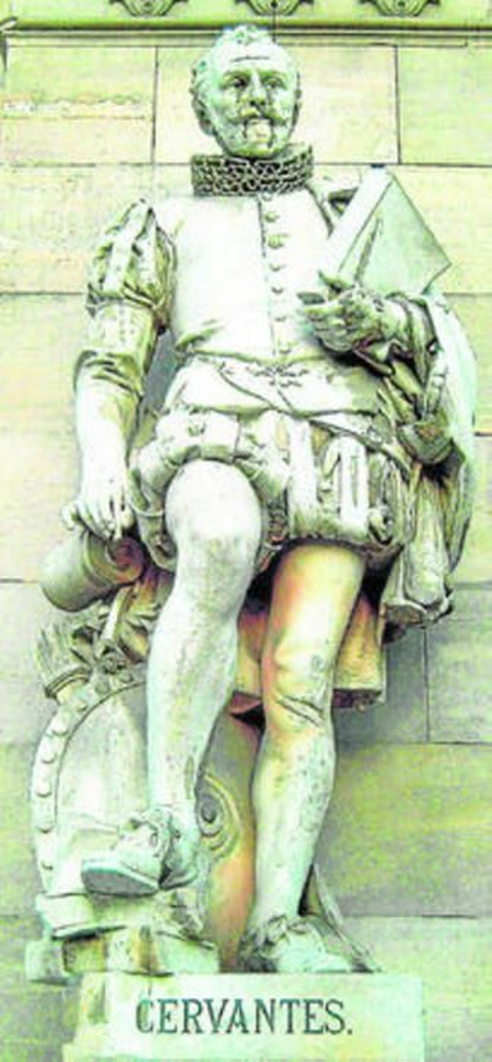 1. Cervantes cautivo en Argel. 2. Libro sobre el doctor Blanco de Paz. 3. Iglesia de Baza. 4. Monumento a Cervantes en Madrid.