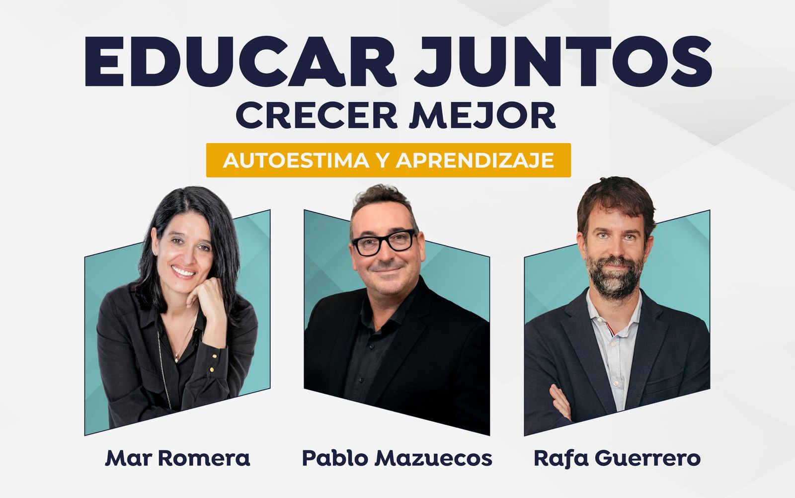Mar Romera, Pablo Mazuecos y Rafa Guerrero participarán en ‘Educar juntos, crecer mejor’.