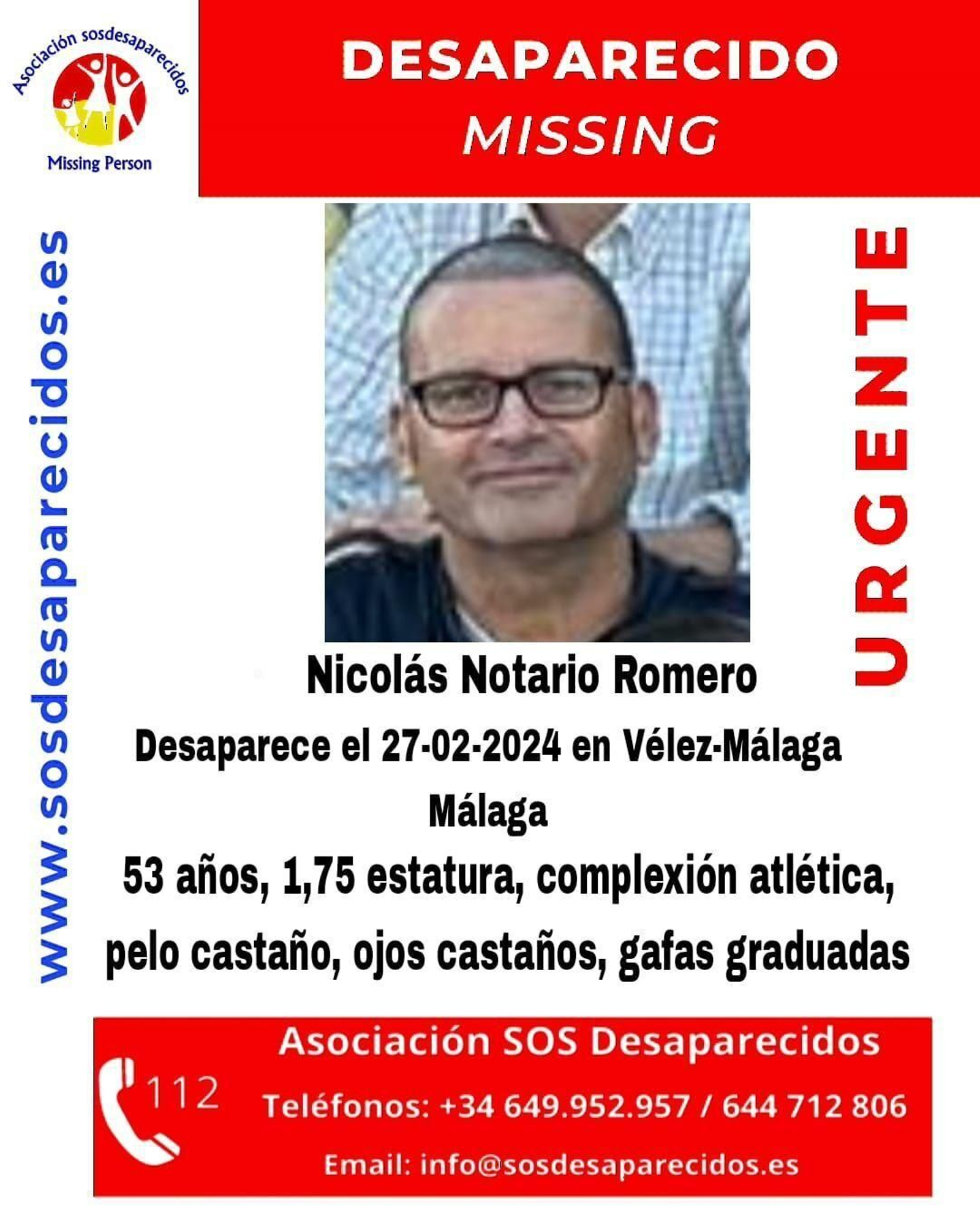 Cartel que alerta sobre la desaparición de Nicolás Notario Romero.