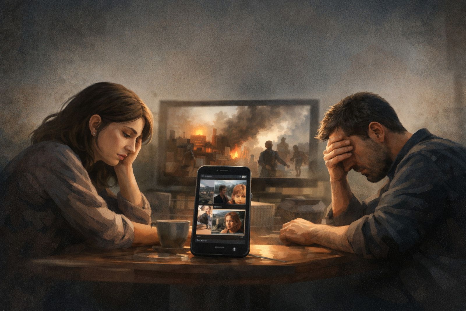 Una pareja denota agotamiento mental.