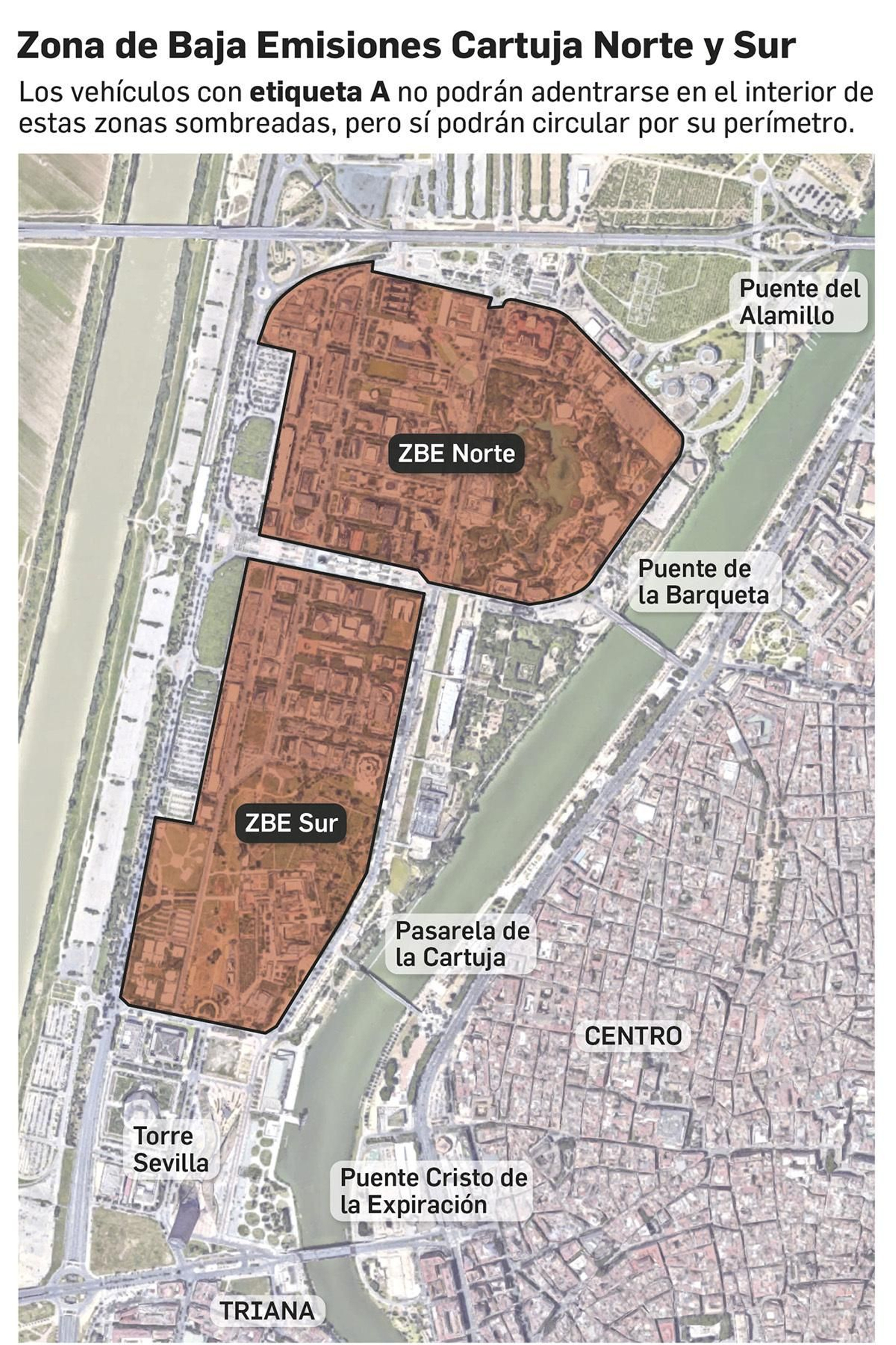 Zonas de Bajas Emisiones Cartuja Norte y Sur. Fuente: Ayuntamiento de Sevilla.