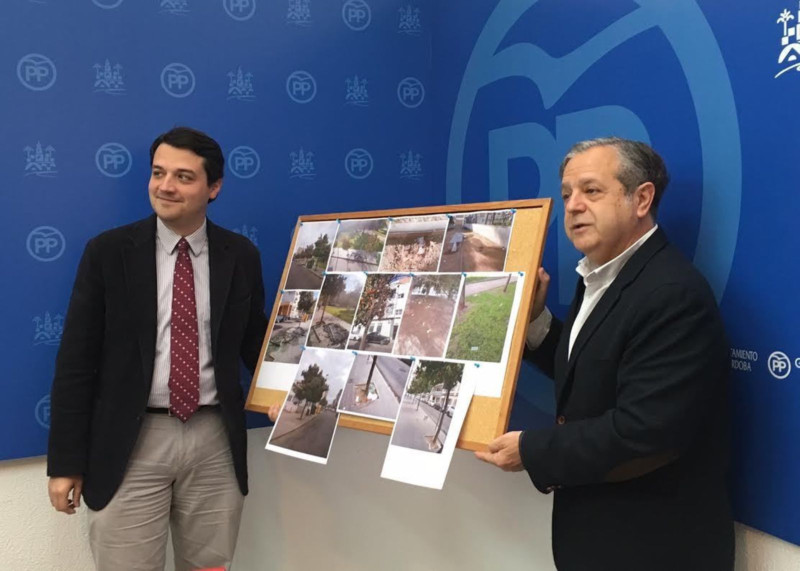 José María Bellido y Salvador Fuentes, ayer, en el grupo del PP en el Ayuntamiento.