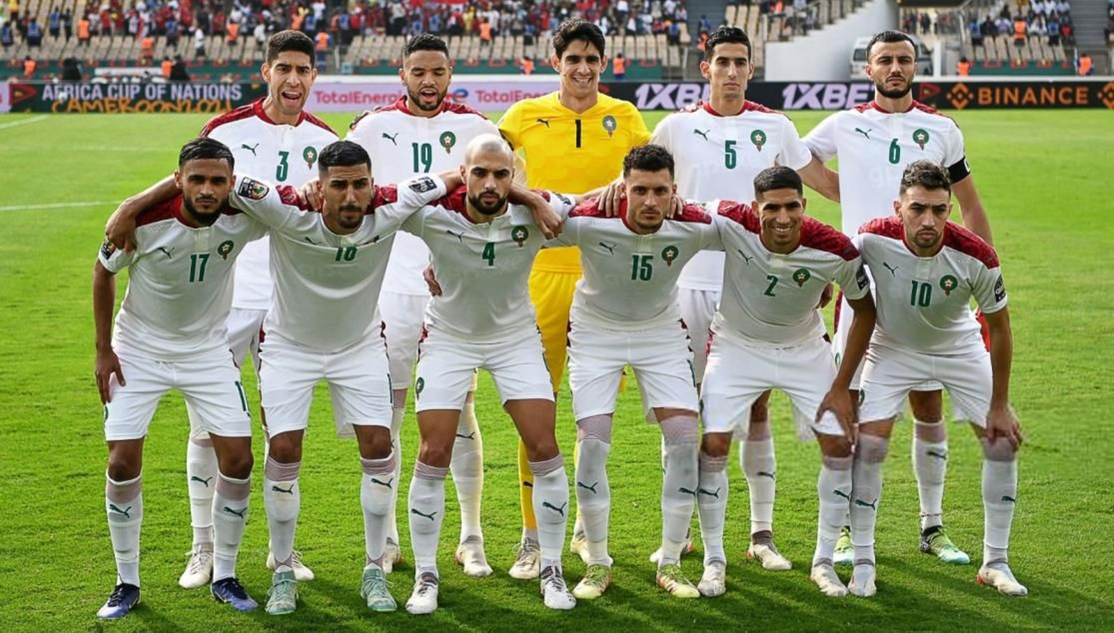 Formación de Marruecos ante Egipto, con los tres sevillistas en el once.