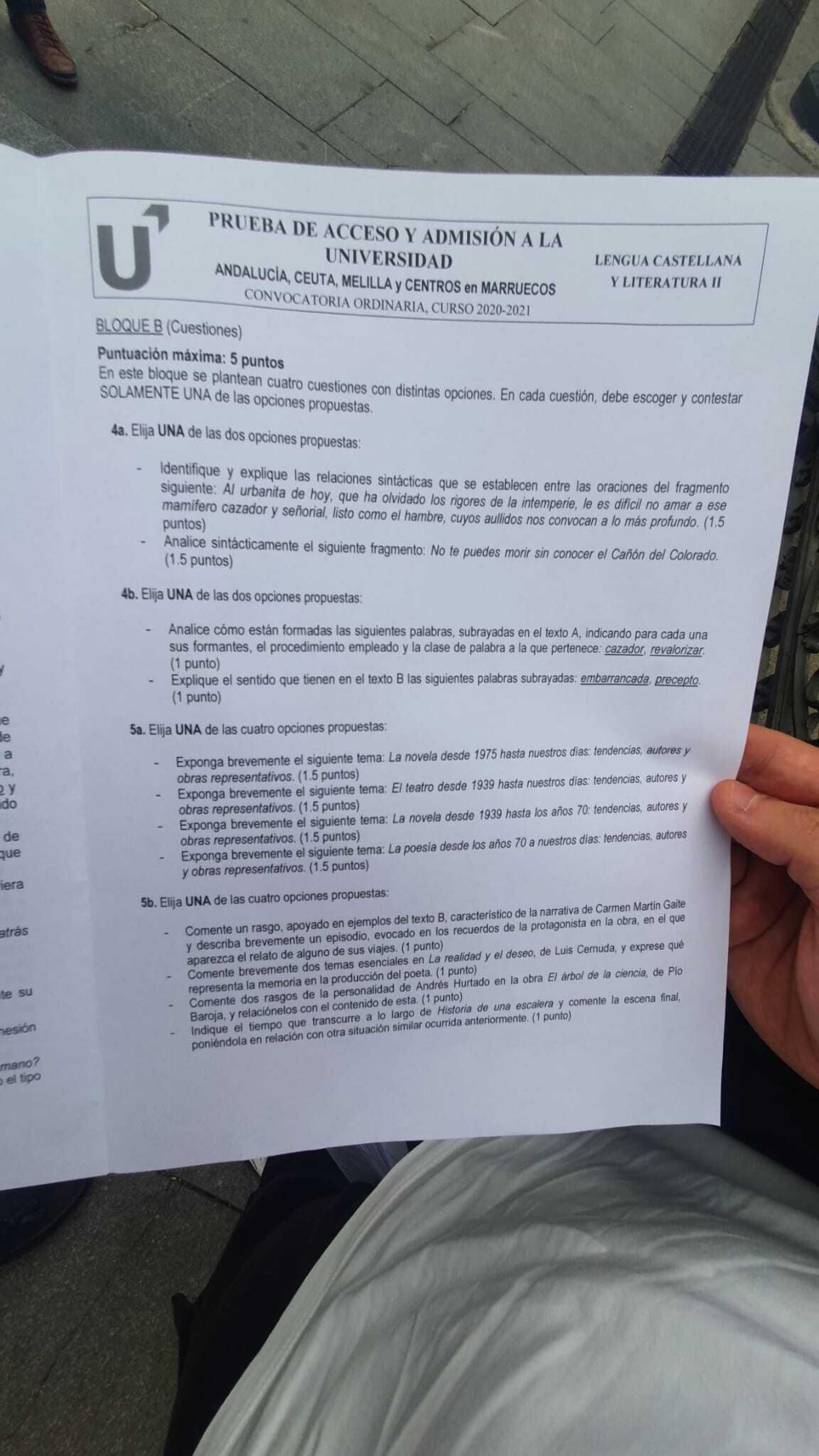 Las preguntas de la prueba de lLengua y Literatura en Selectividad.