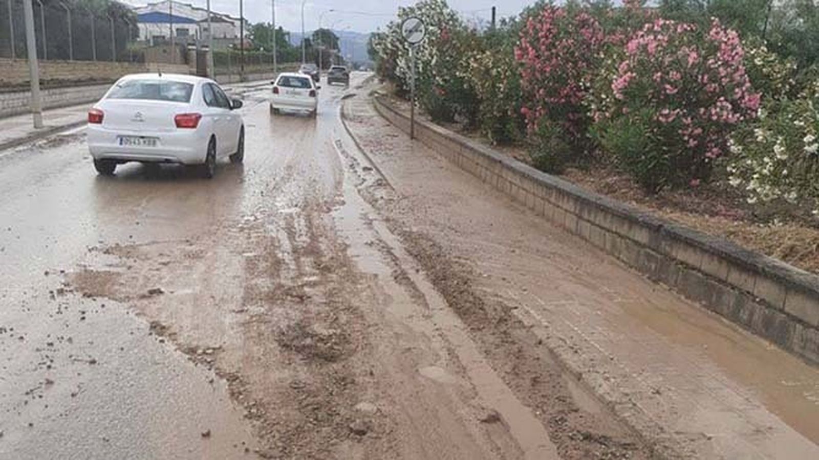 Barro y tierra sobre la carretera en Cabra.