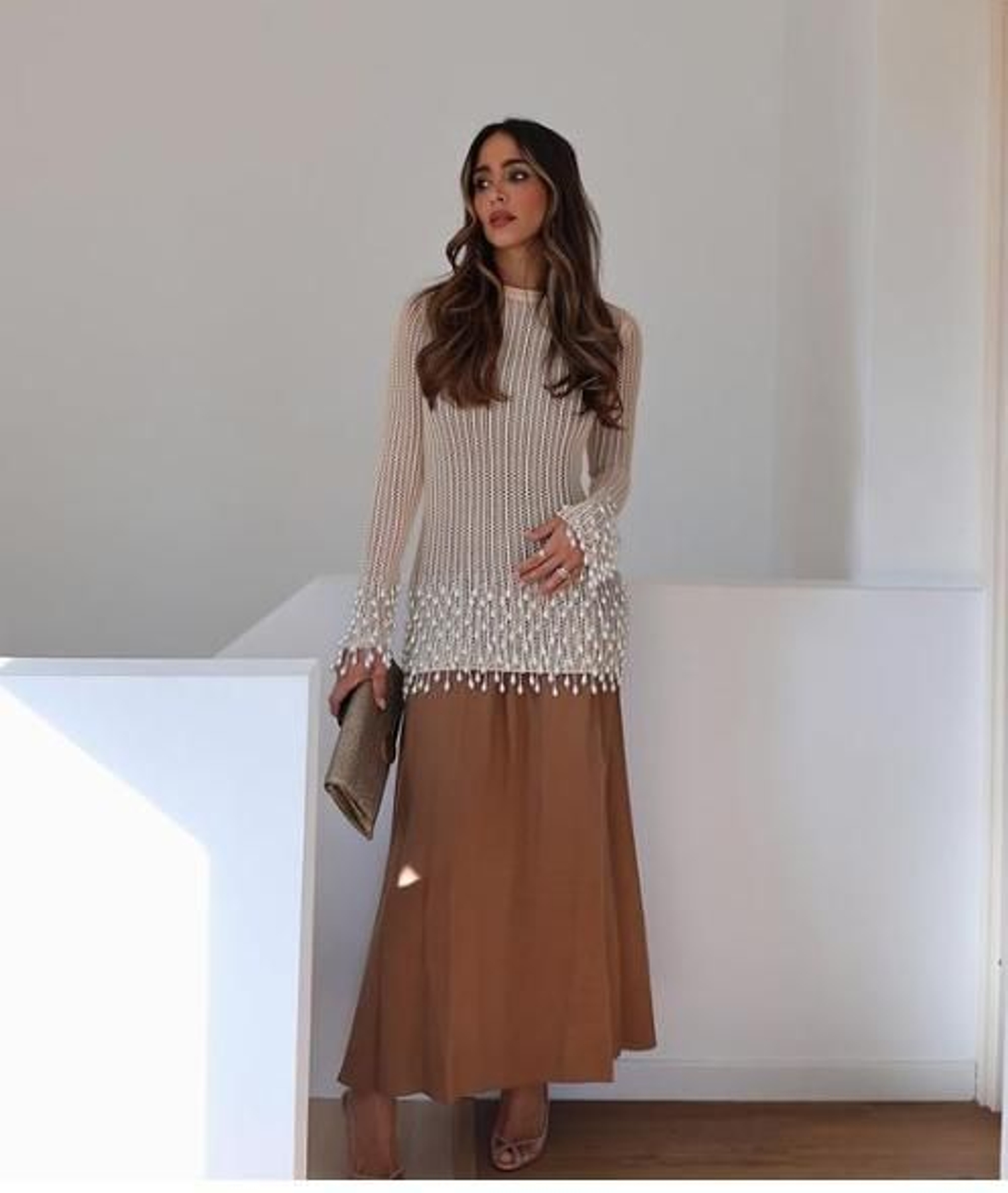 Rocío Osorno con vestido de perlas de Zara.