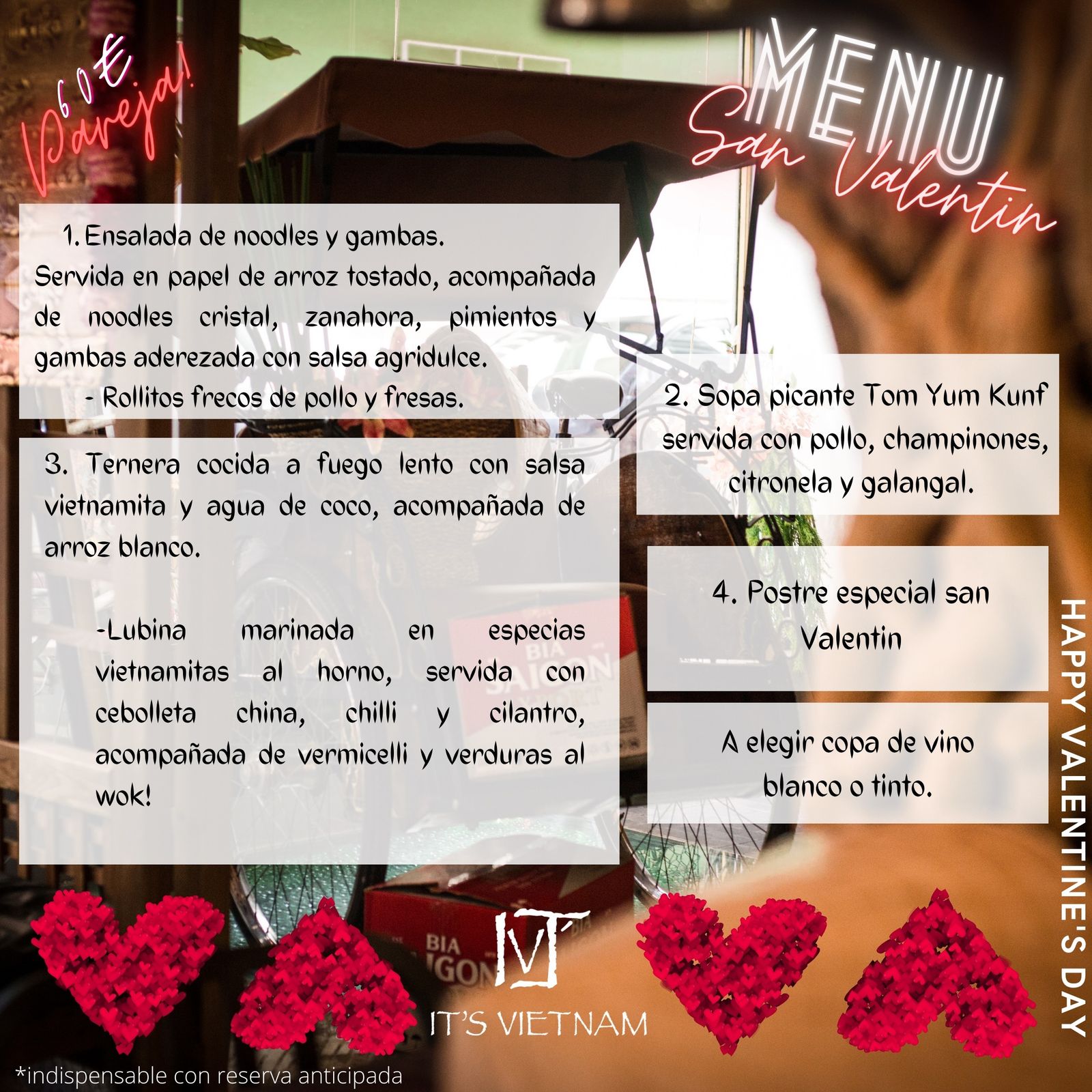Menú de San Valentín. El restaurante ofrecerá una oferta muy variada.