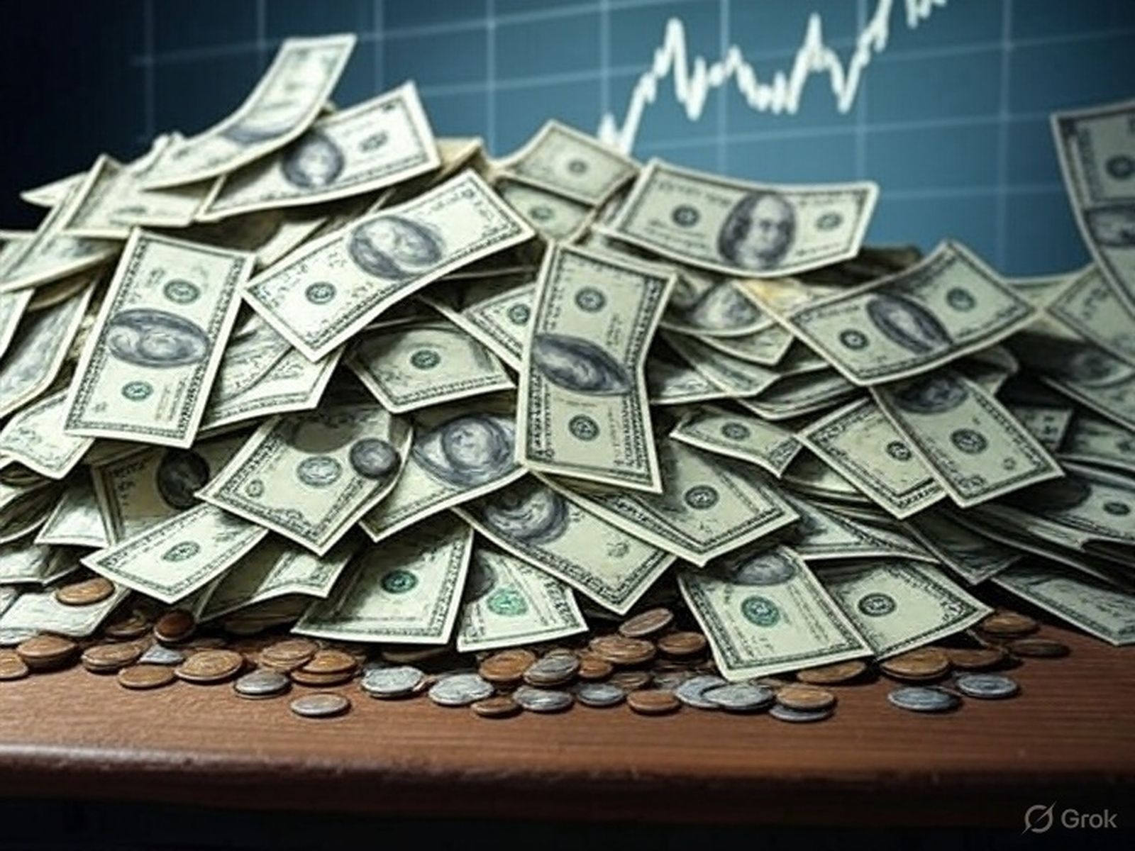 Una recreación con dinero en una mesa