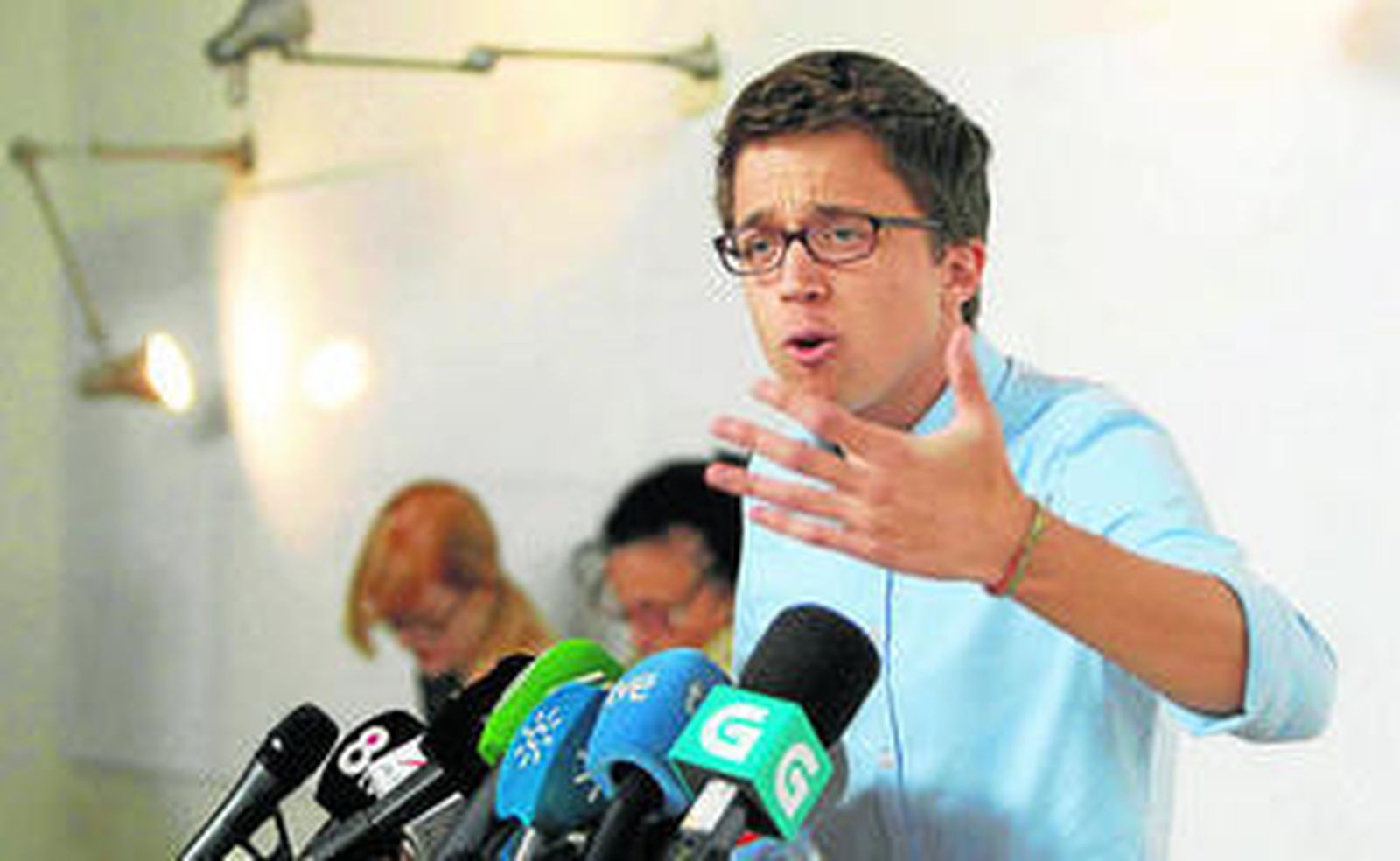 El secretario de Política de Podemos, Íñigo Errejón, durante una rueda de prensa.