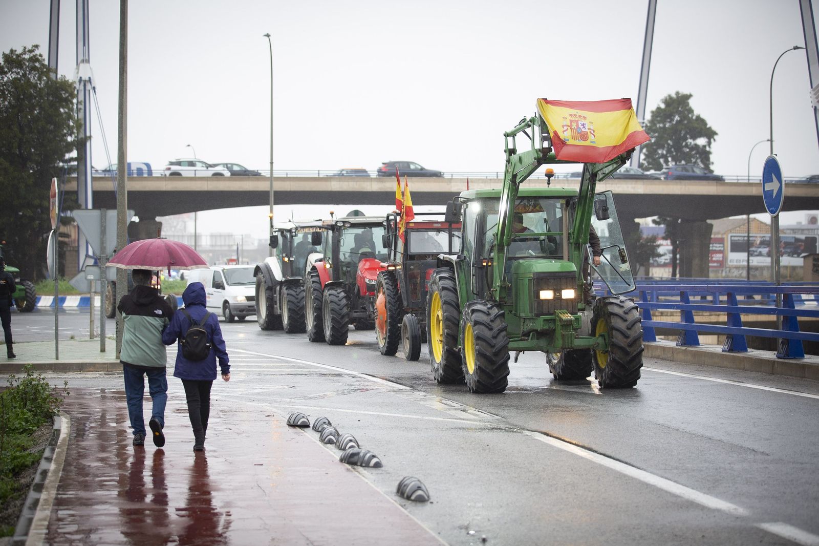 Las mejores imágenes de la tractorada que ha paralizado Granada bajo la lluvia