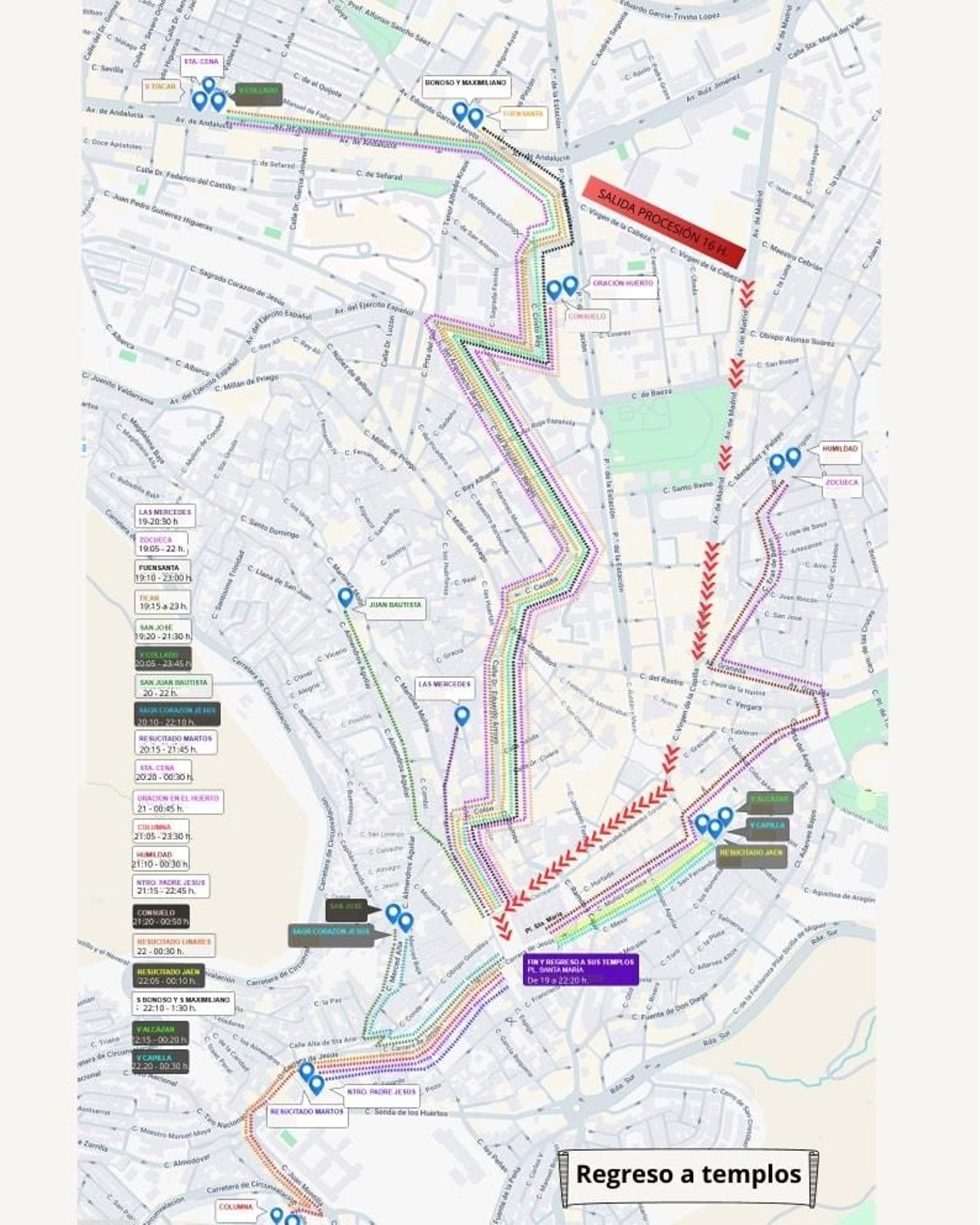 Mapa con los cortes de tráfico en la capital durante la Magna.