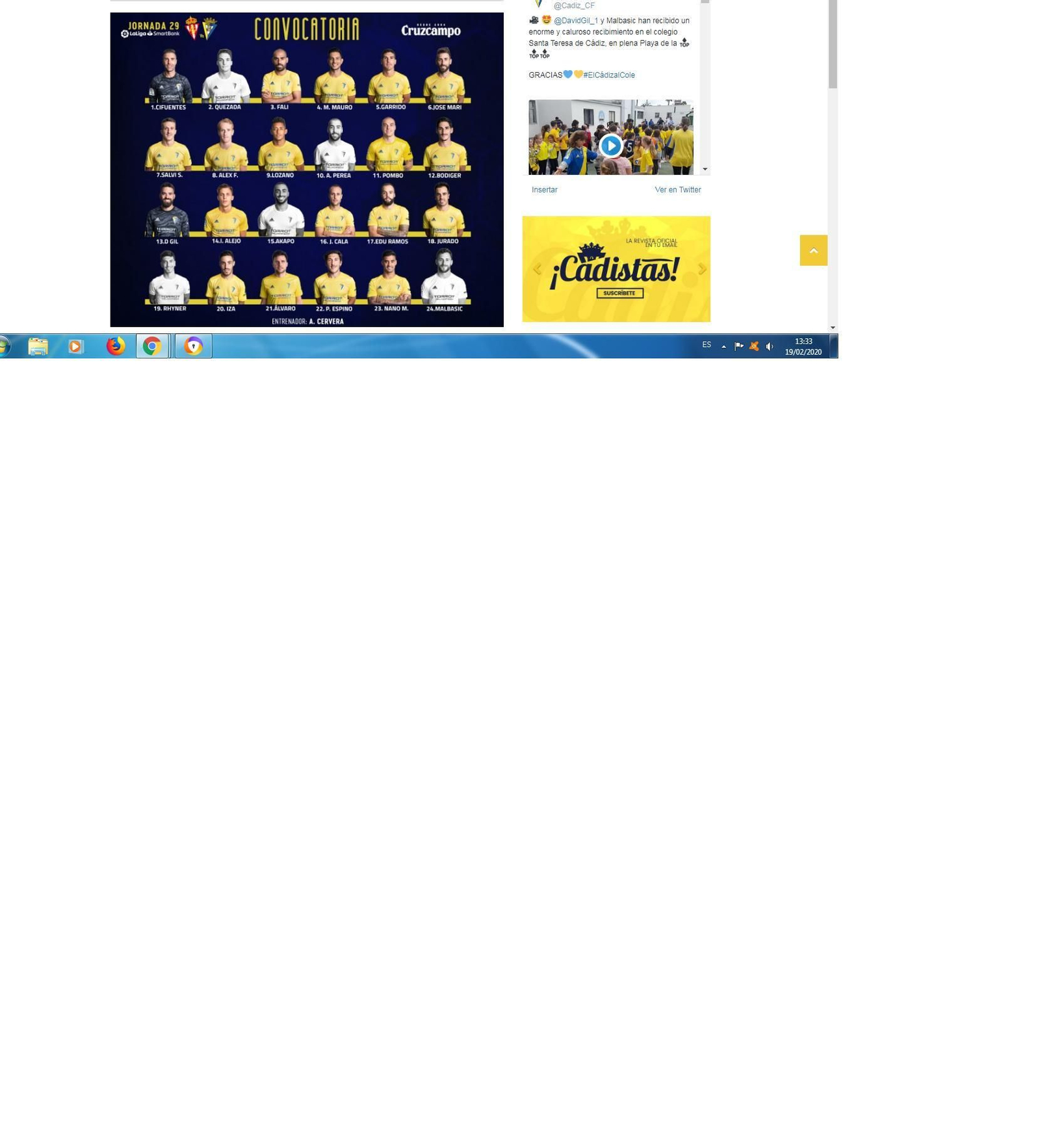 Convocatoria del Cádiz para el partido de este viernes ante el Sporting en Gijón