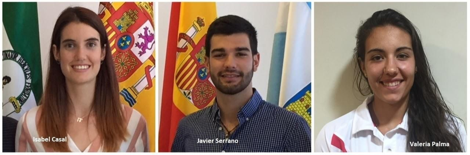 Los tres candidatos propuestos para los premios Cádiz Joven: Isabel Casal, Javier Serrano y Valeria Palma.