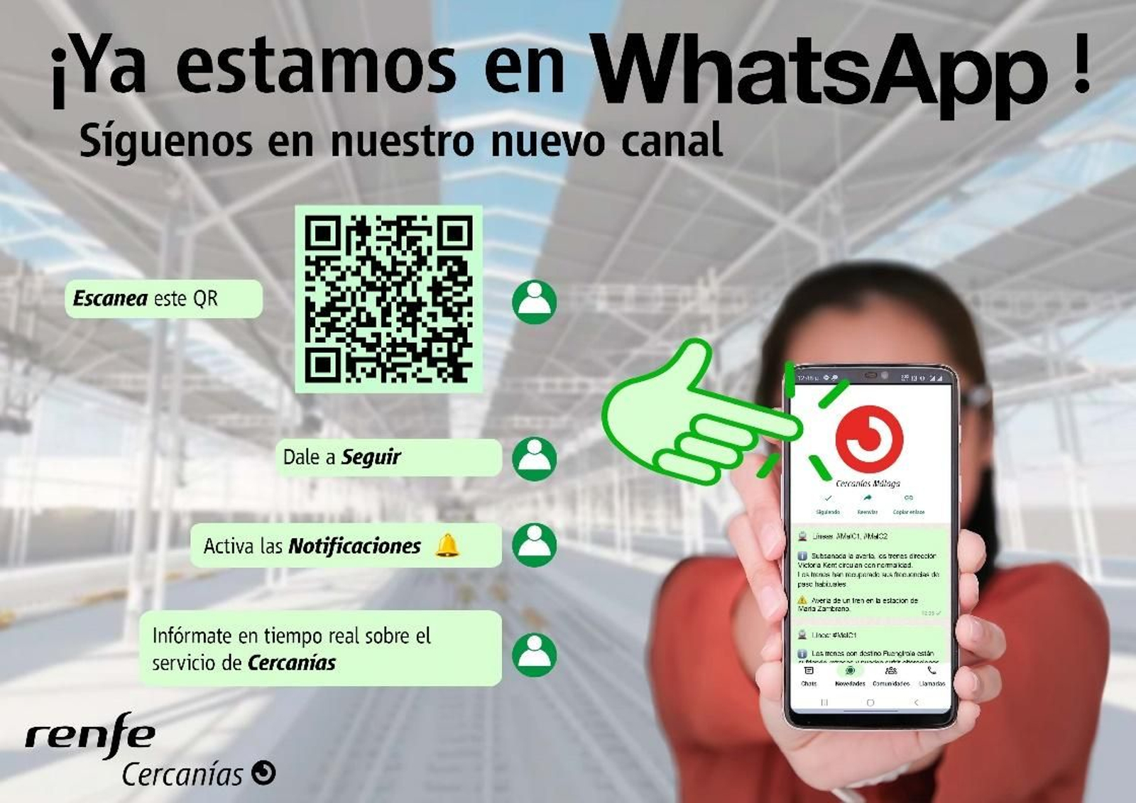 Cartel informativo para suscribirse al nuevo canal del Cercanías de Málaga Cartel informativo para suscribirse al nuevo canal del Cercanías de Málaga