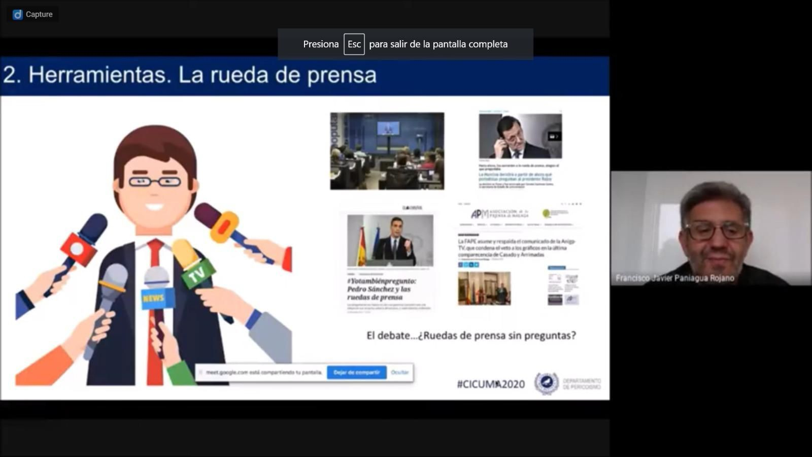 Una de las sesiones virtuales del profesor Francisco Javier Paniagua.