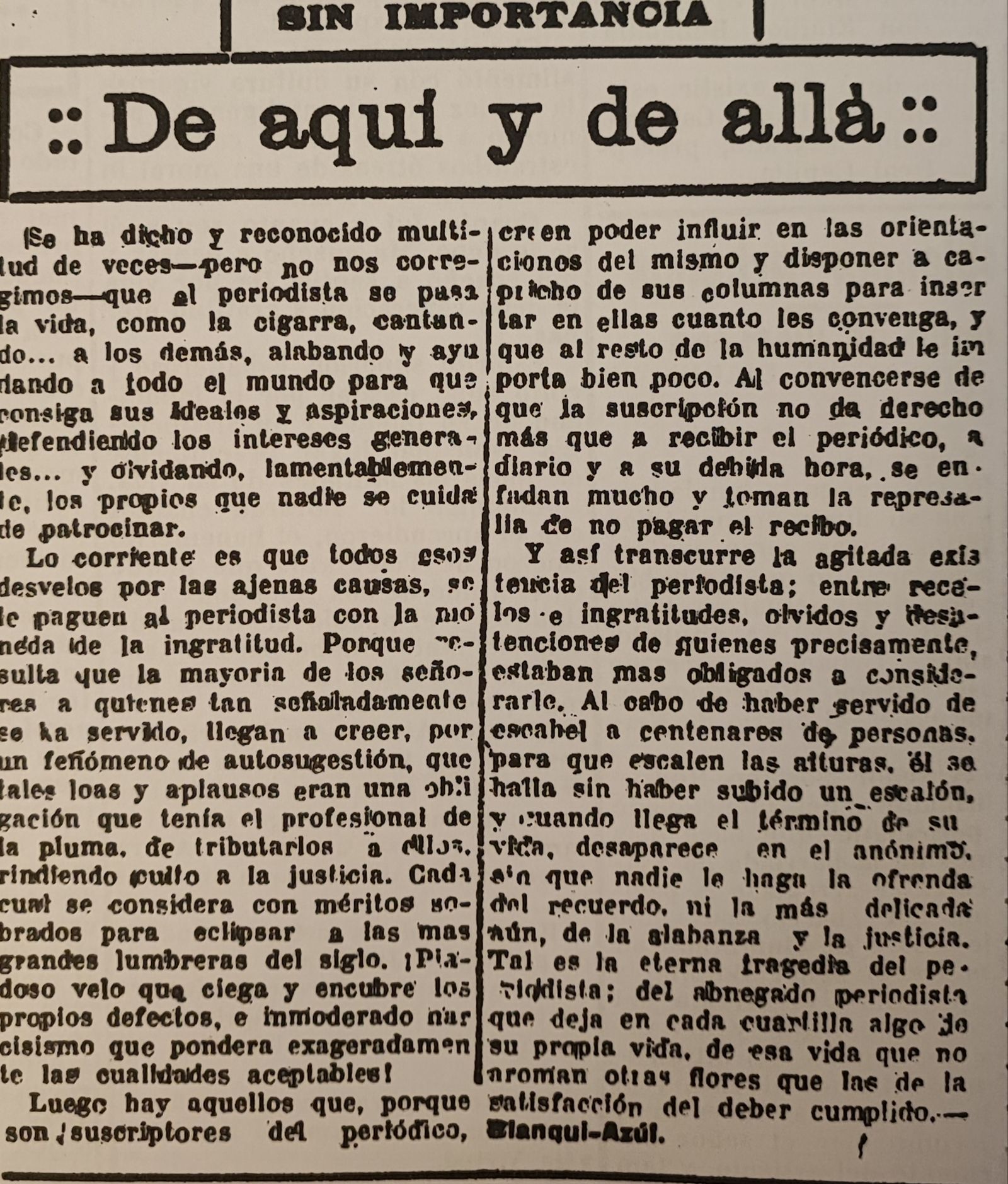 Diario de Huelva, 10 de enero de 1931.