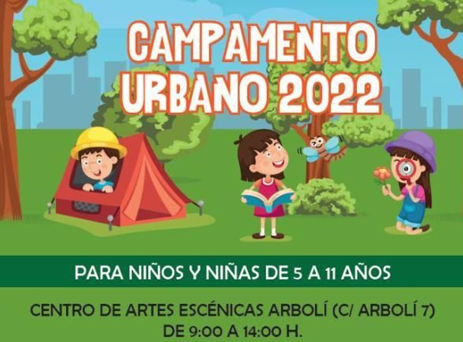 Cartel del campamento urbano de Arbolí.