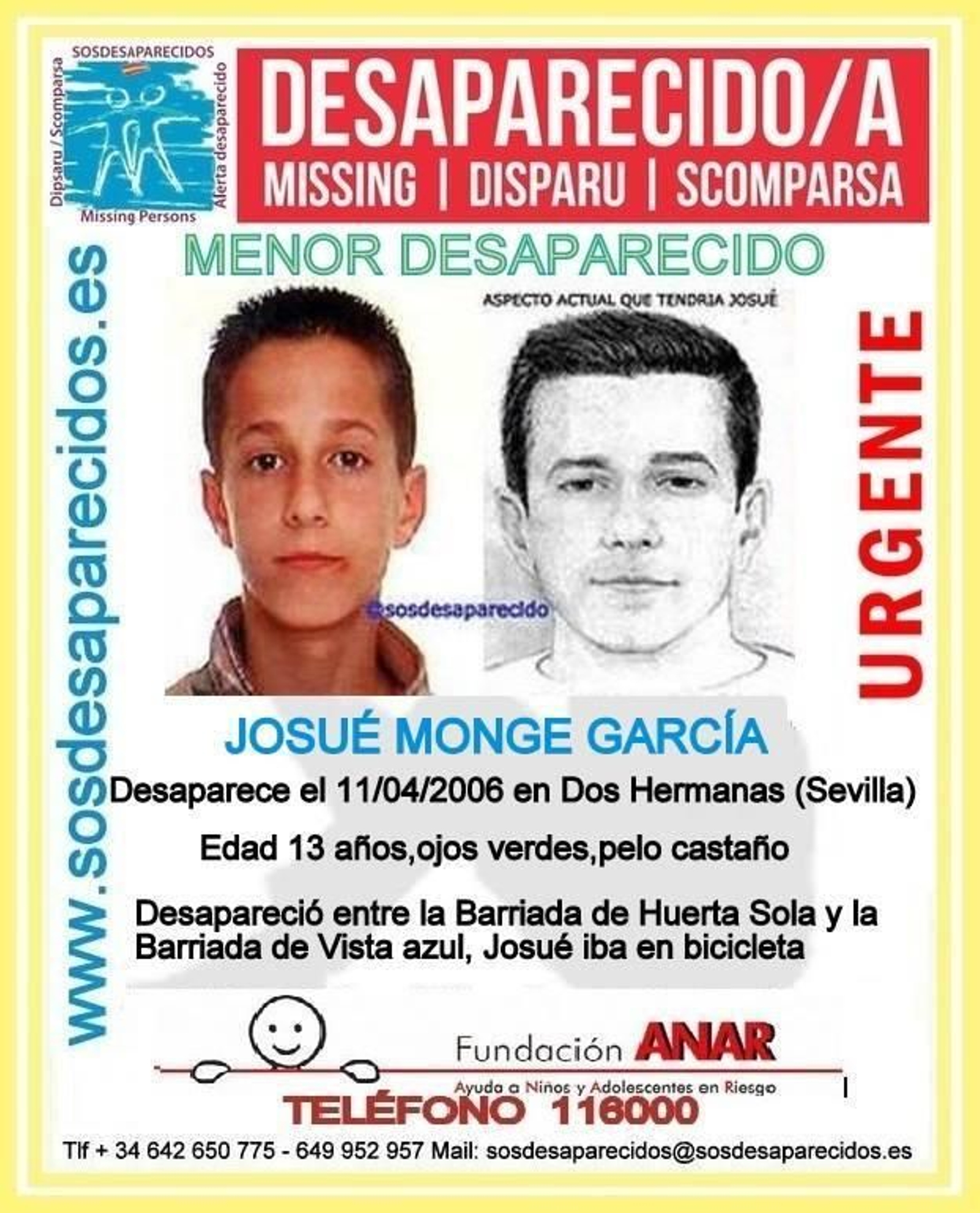 Josué Monge, con una recreación de su posible aspecto actual.