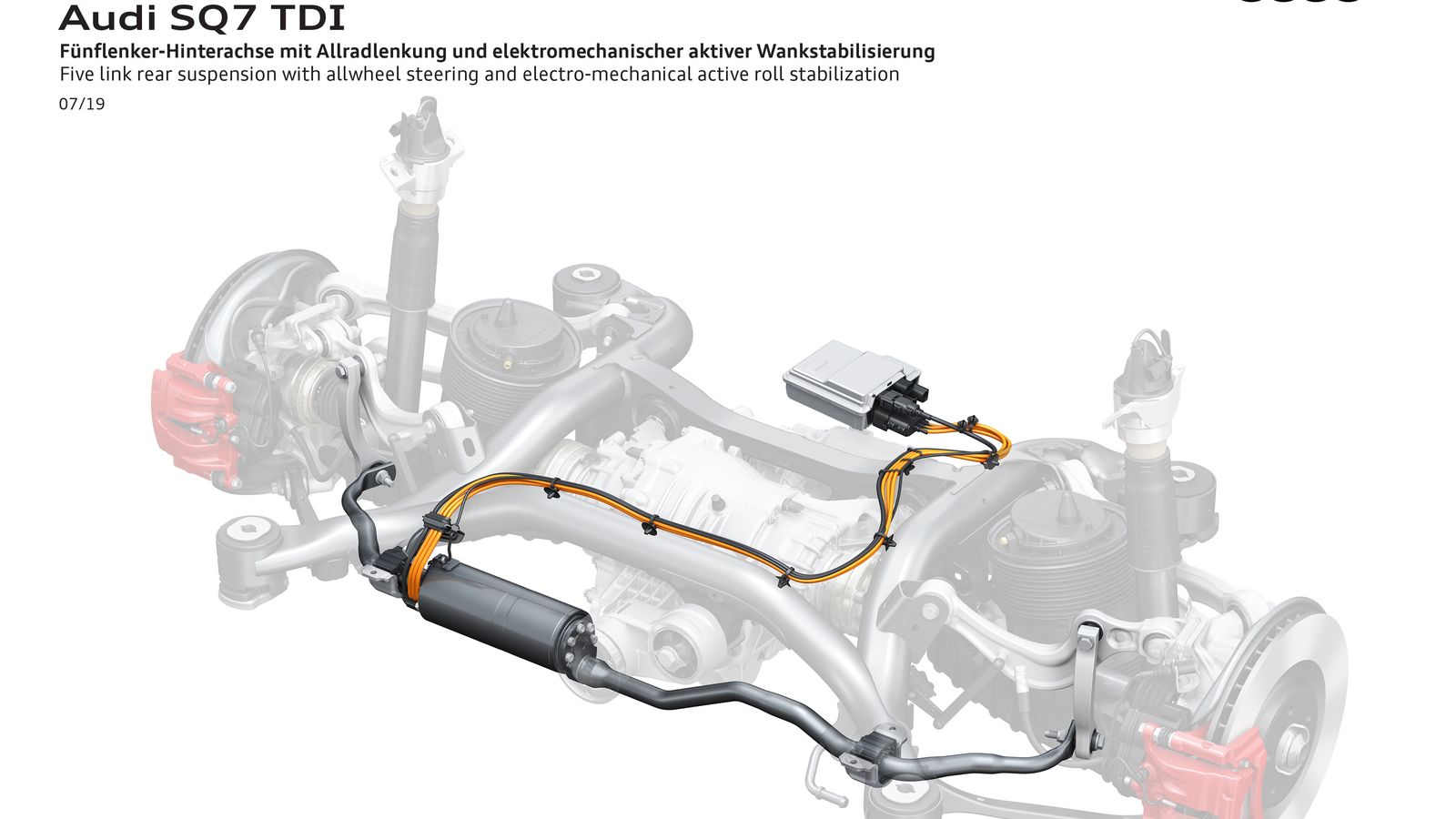 El cilindro que aloja el motor y el engranaje del eAWS se sitúa entre las dos partes de la estabilizadora.