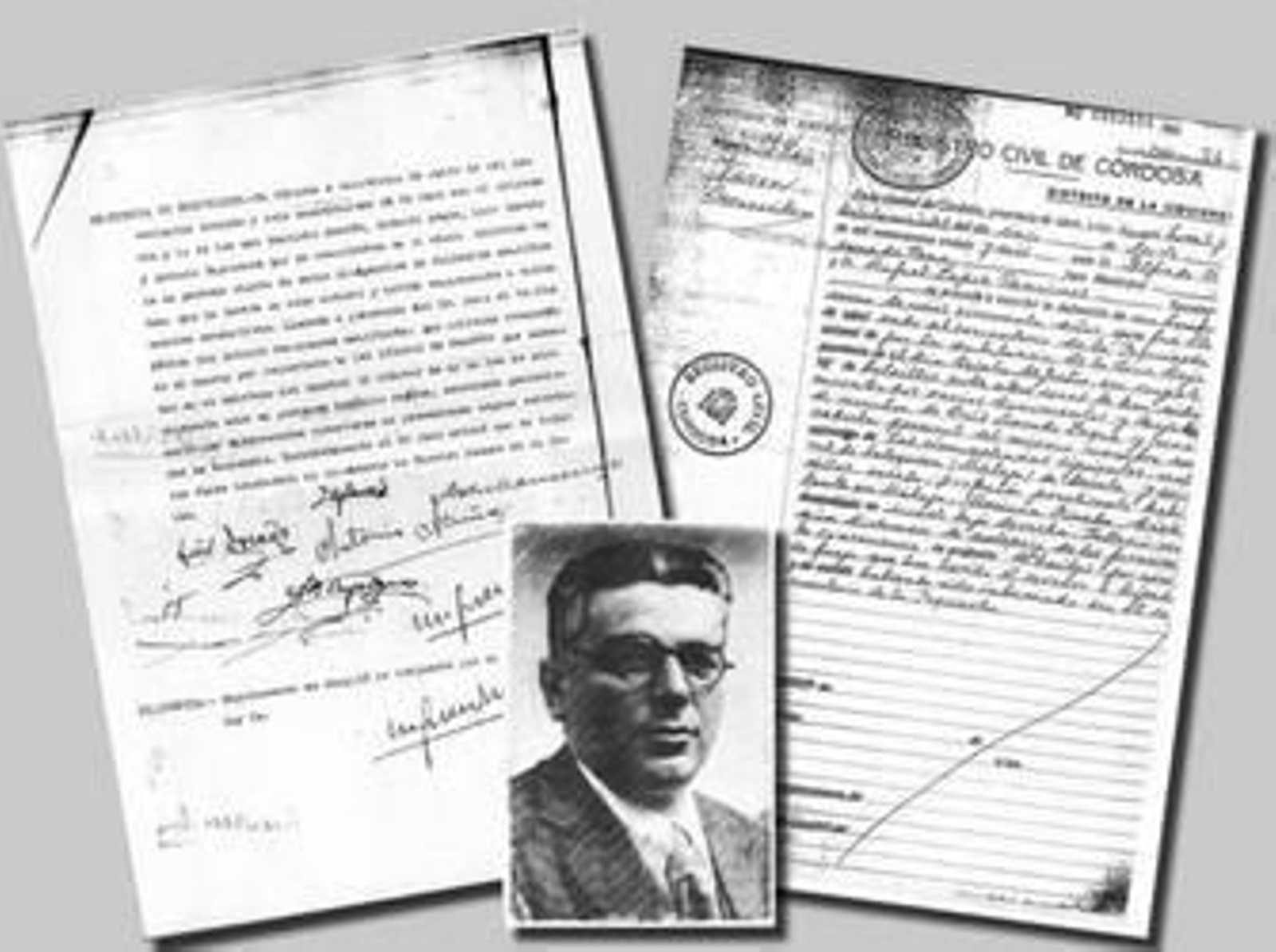 Documentos del deceso de Luis Dorado, junto a una fotografía del diputado socialista malagueño.