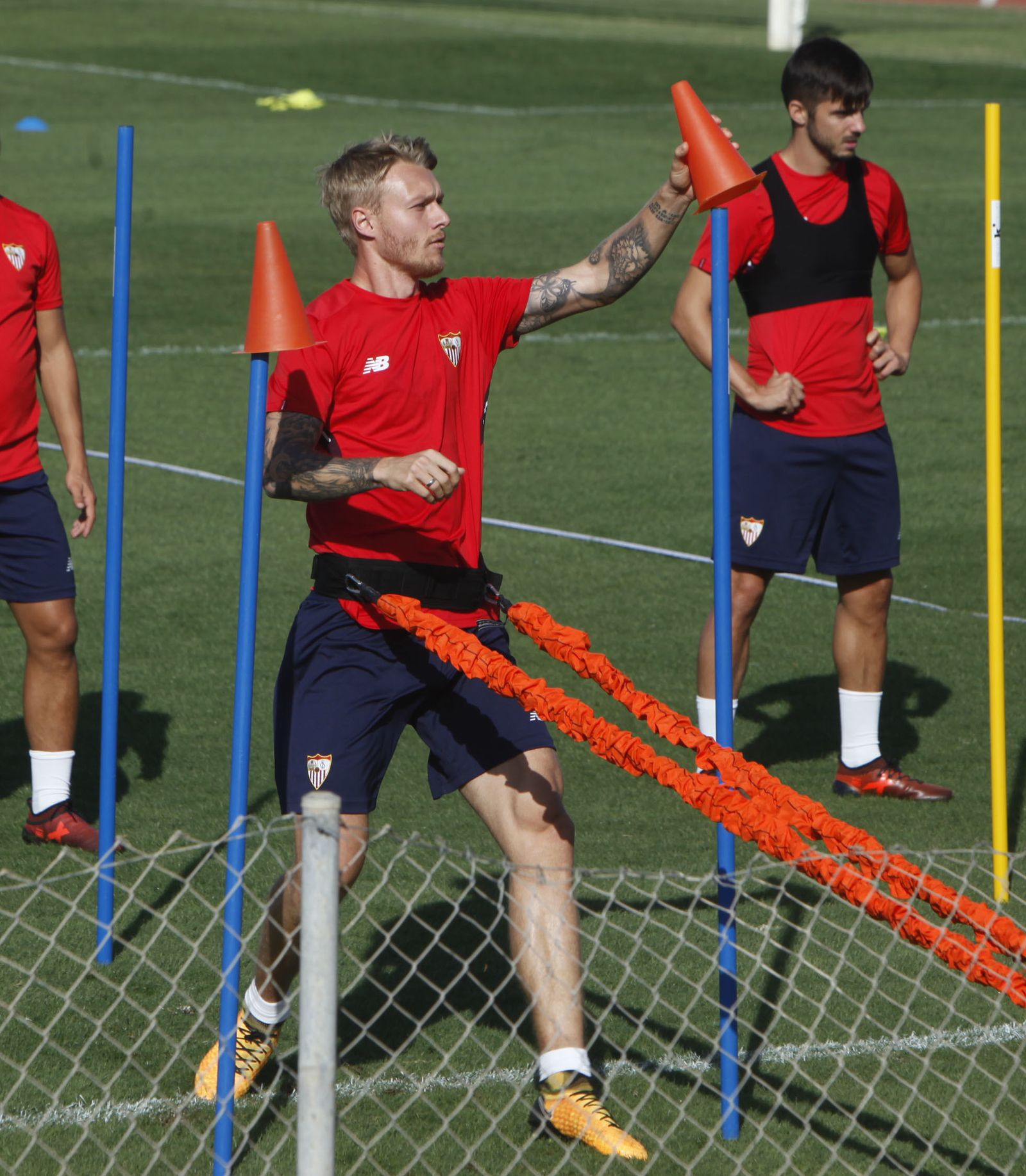 Kjaer, durante uno de los ejercicios de un entrenamiento.