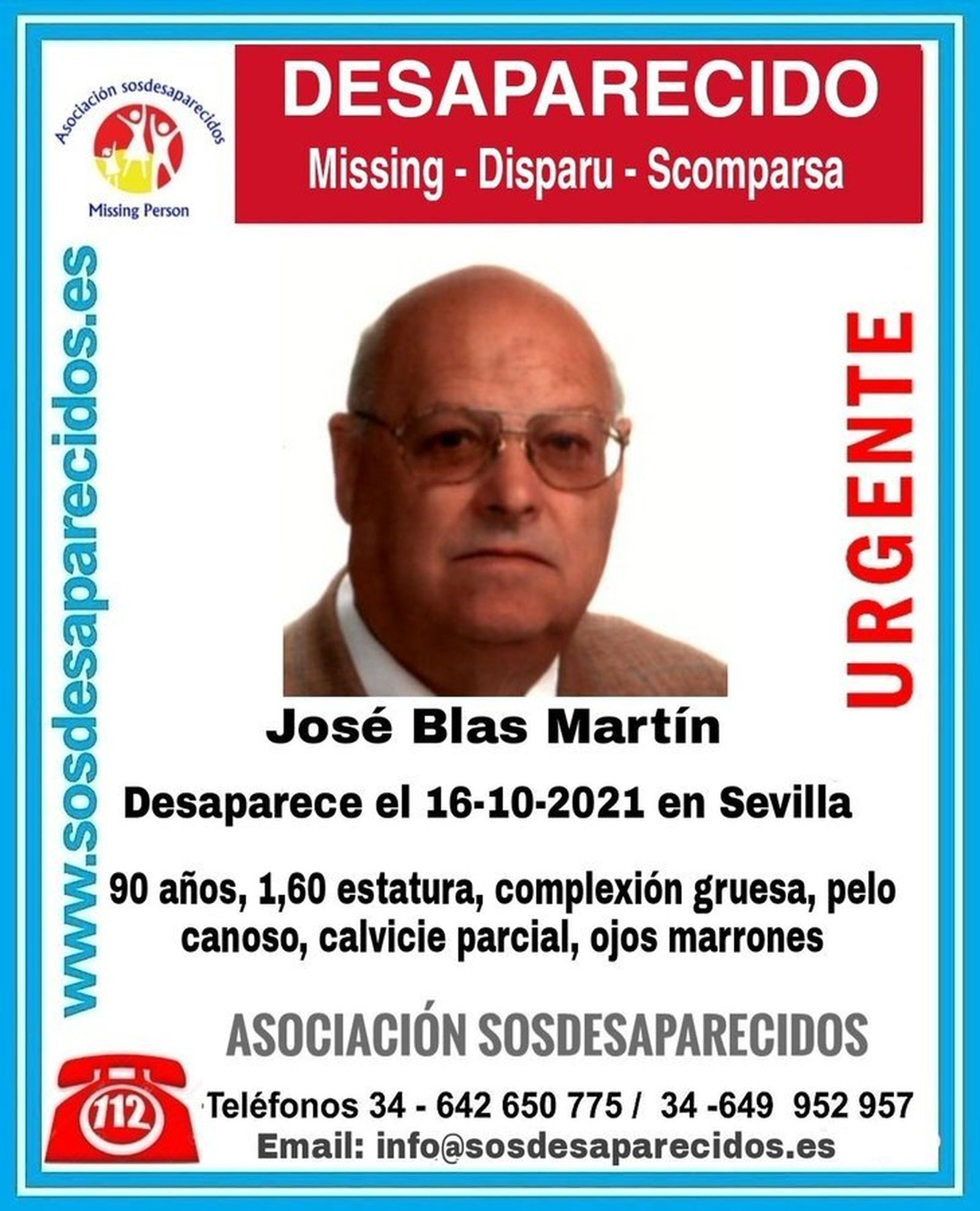 Desaparecido un hombre de 90 años en Sevilla