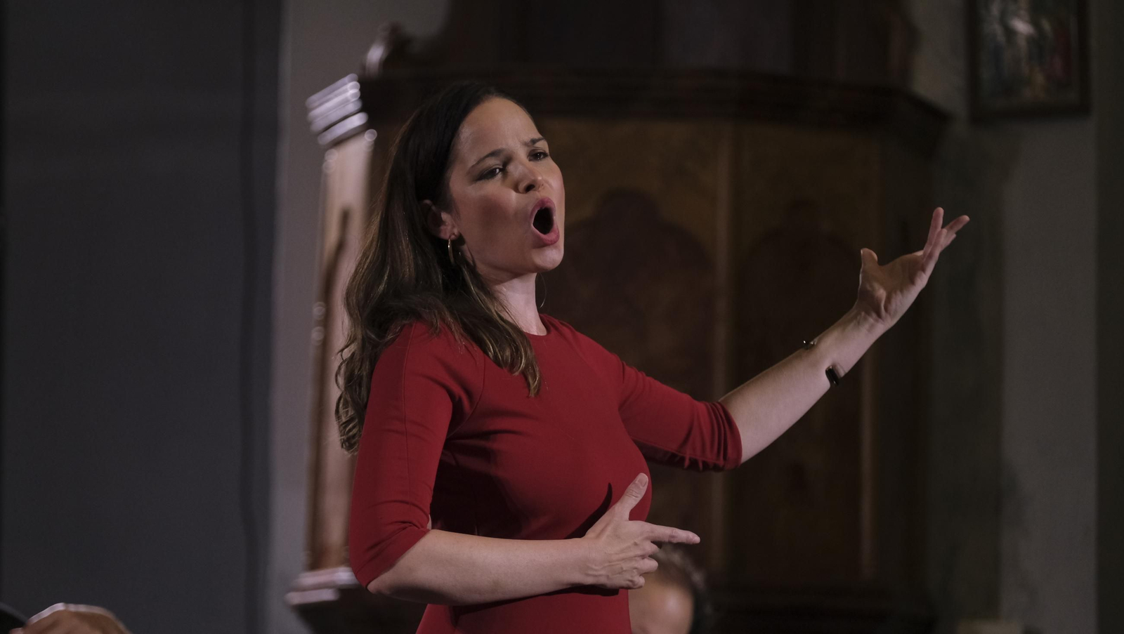 La soprano Quiteria Muñoz durante el concierto de Accademia del Piacere en Vélez Blanco.
