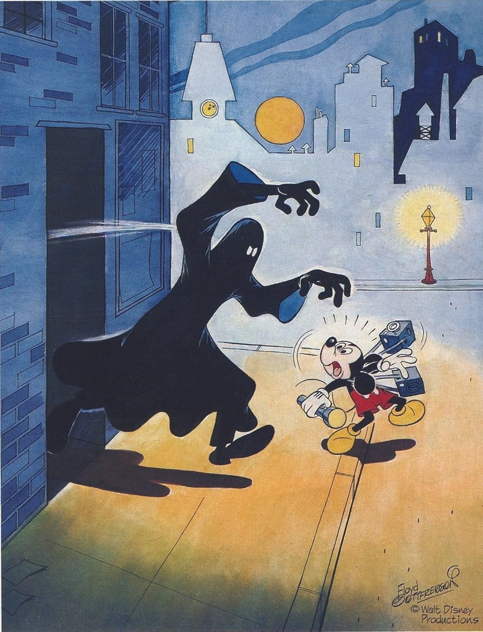 Un fantasma asusta a Mickey Mouse.