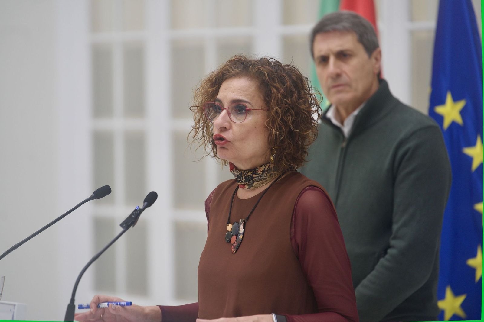 María Jesús Montero esta mañana en la Delegación del Gobierno.
