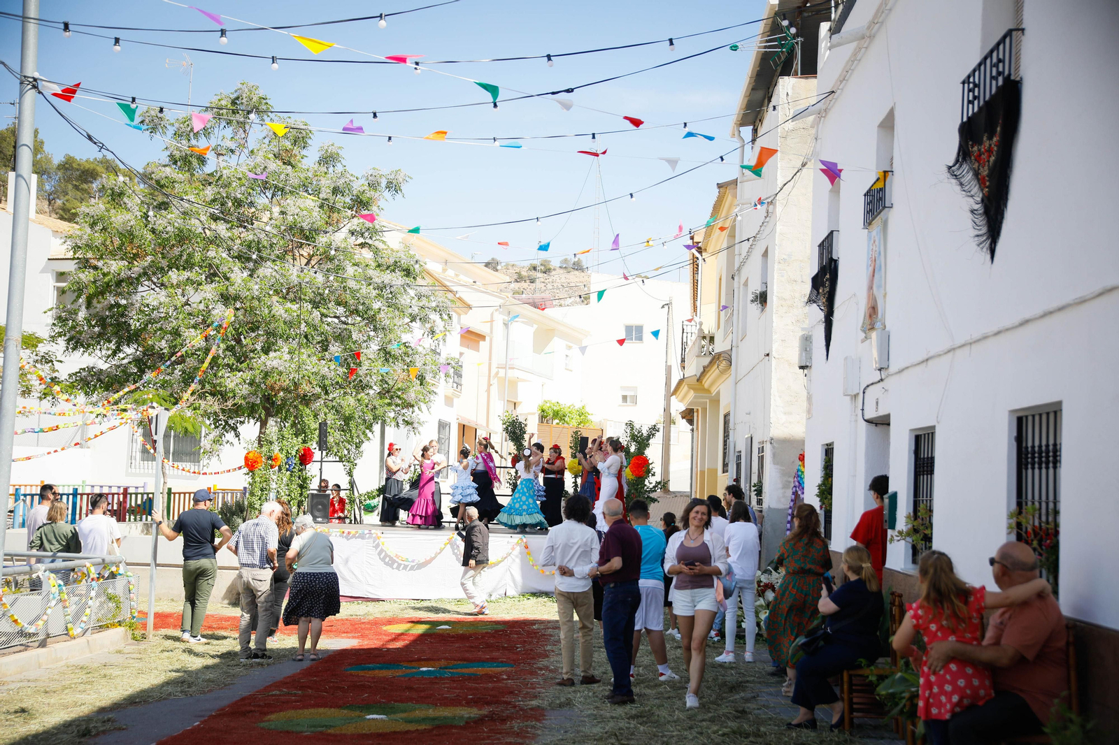 Así es la gran alfombra de serrín para que levite la Virgen de Fátima de Tíjola