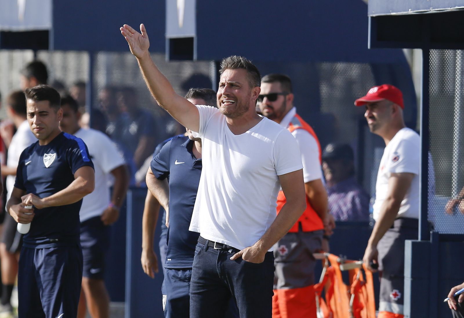 Manel Ruano se queja durante el encuentro contra el Adarve.