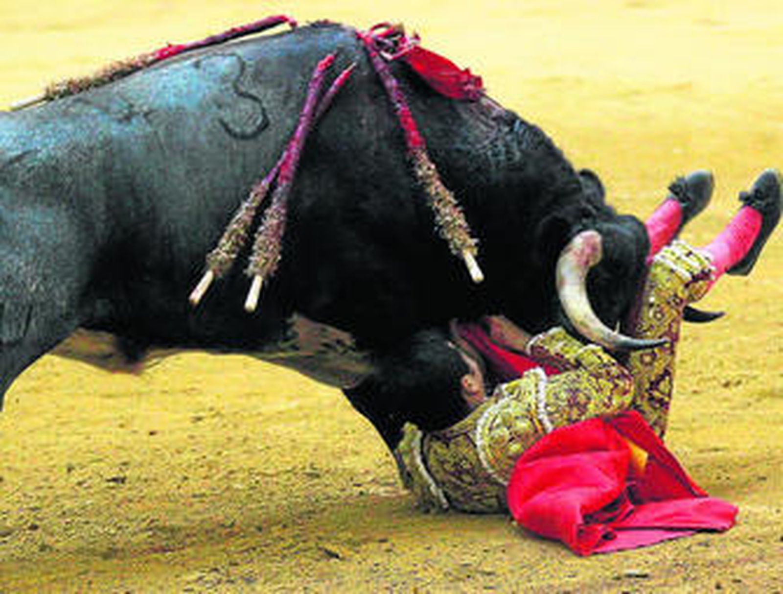 Joselito Adame fue cogido por su segundo toro cuando entró a matar.