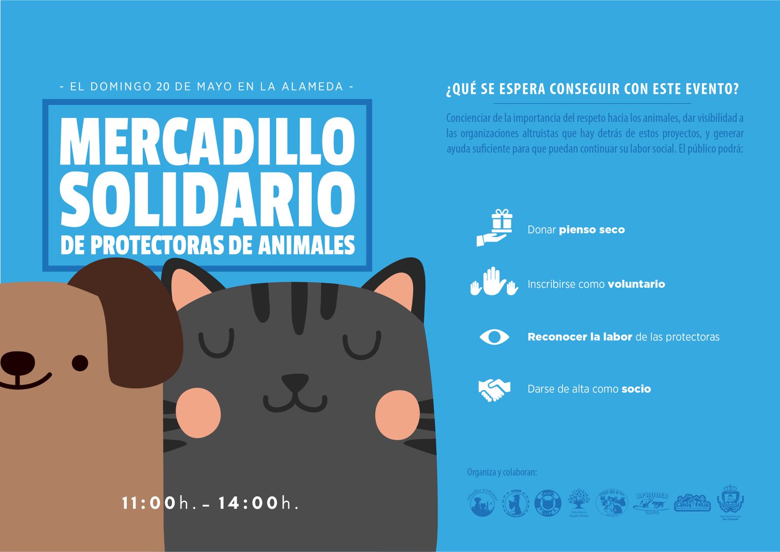 Cartel que anuncia el Mercadillo Solidario de Protectoras