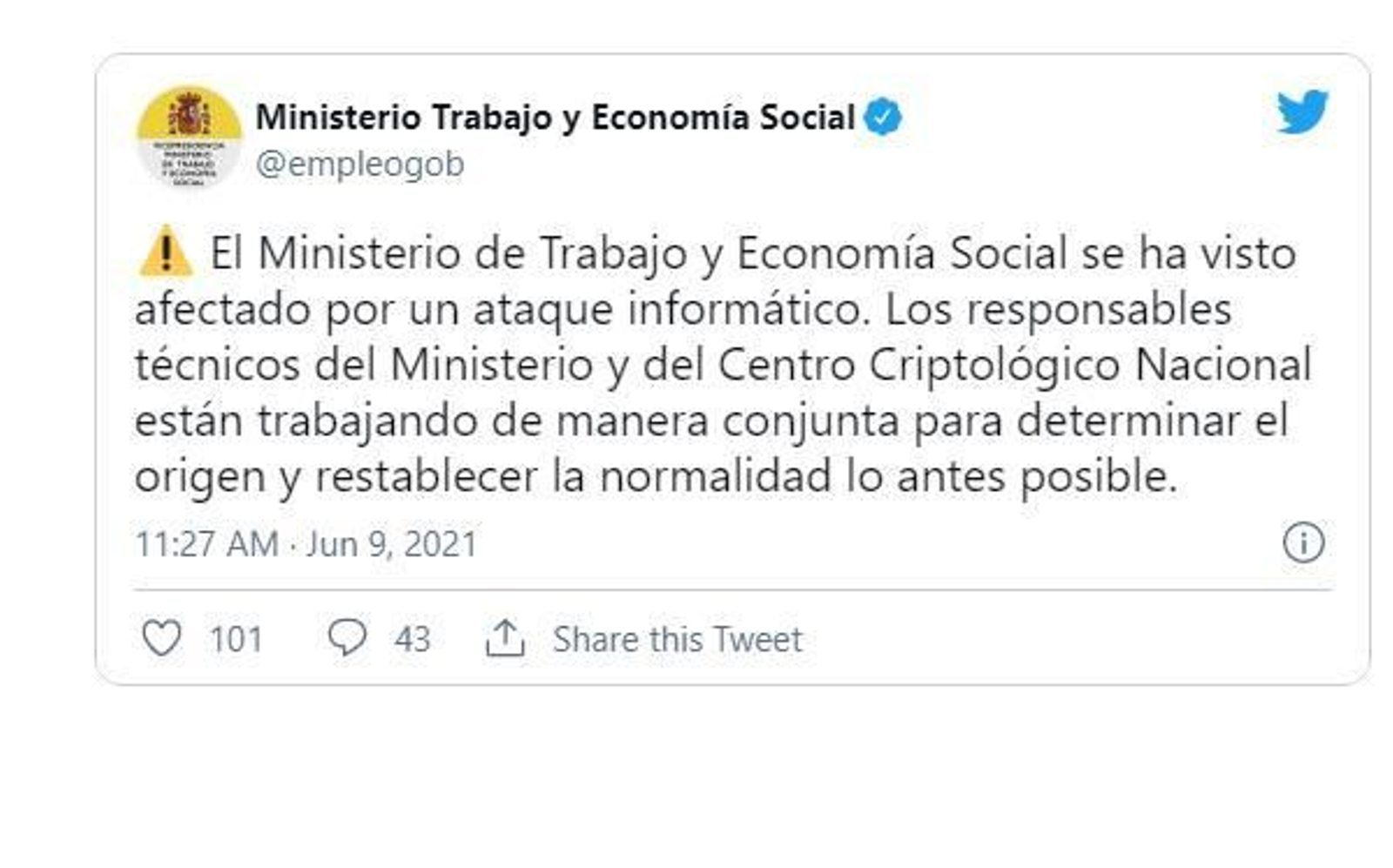 El Ministerio de Trabajo sufre un ciberataque