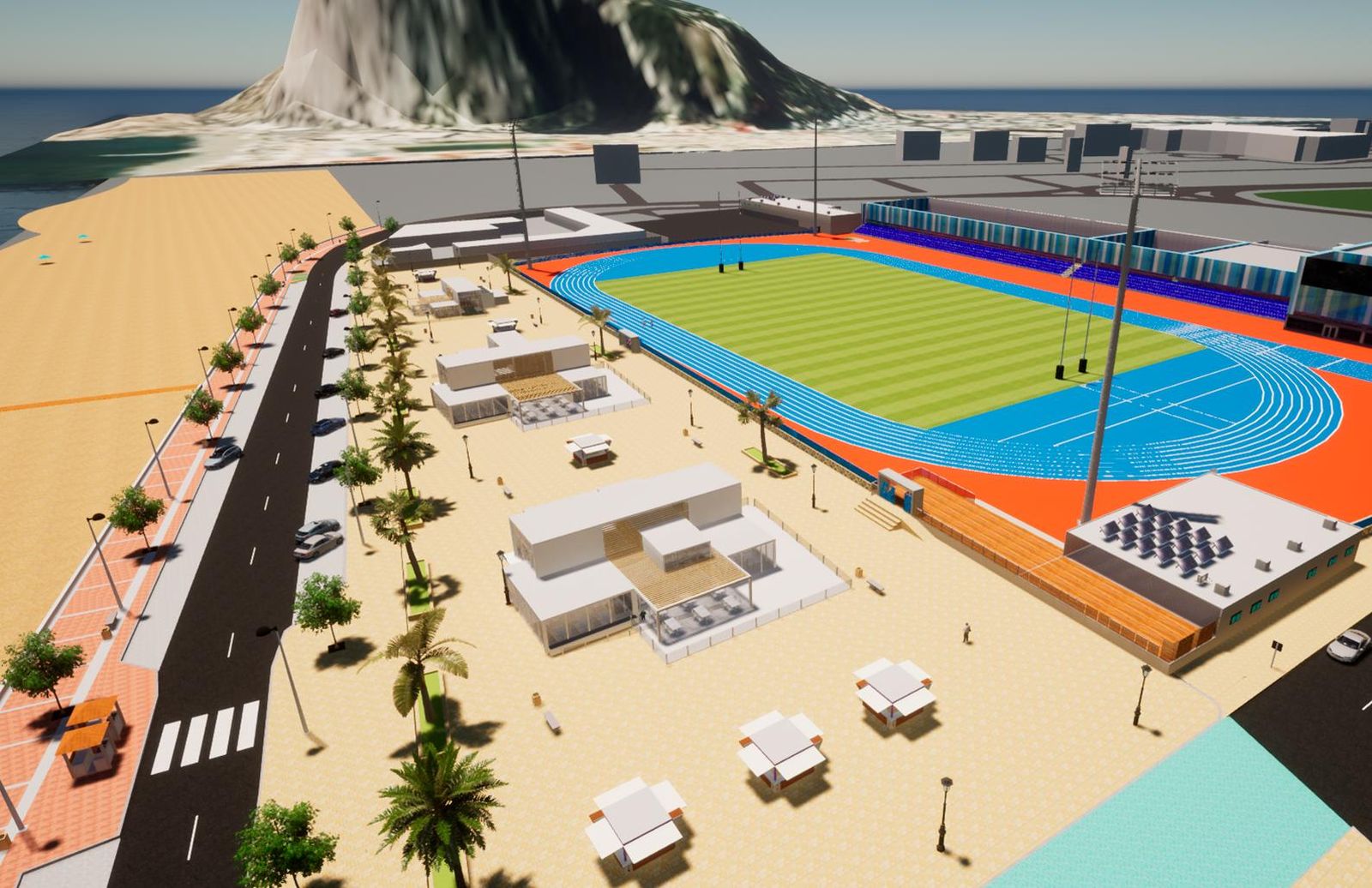 Recreación de la futura pista de atletismo en la ciudad deportiva de La Línea.