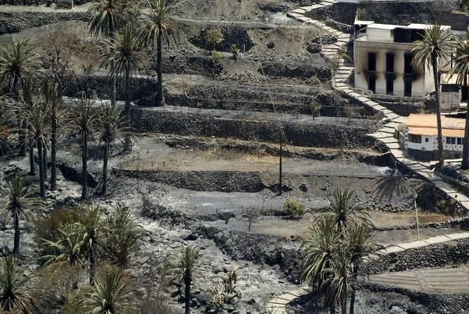 Estado de las casas situadas en el Barranco de Guadá, en el municipio de Valle Gran Rey, tras el paso del incendio.

Foto: Carlos Fernández