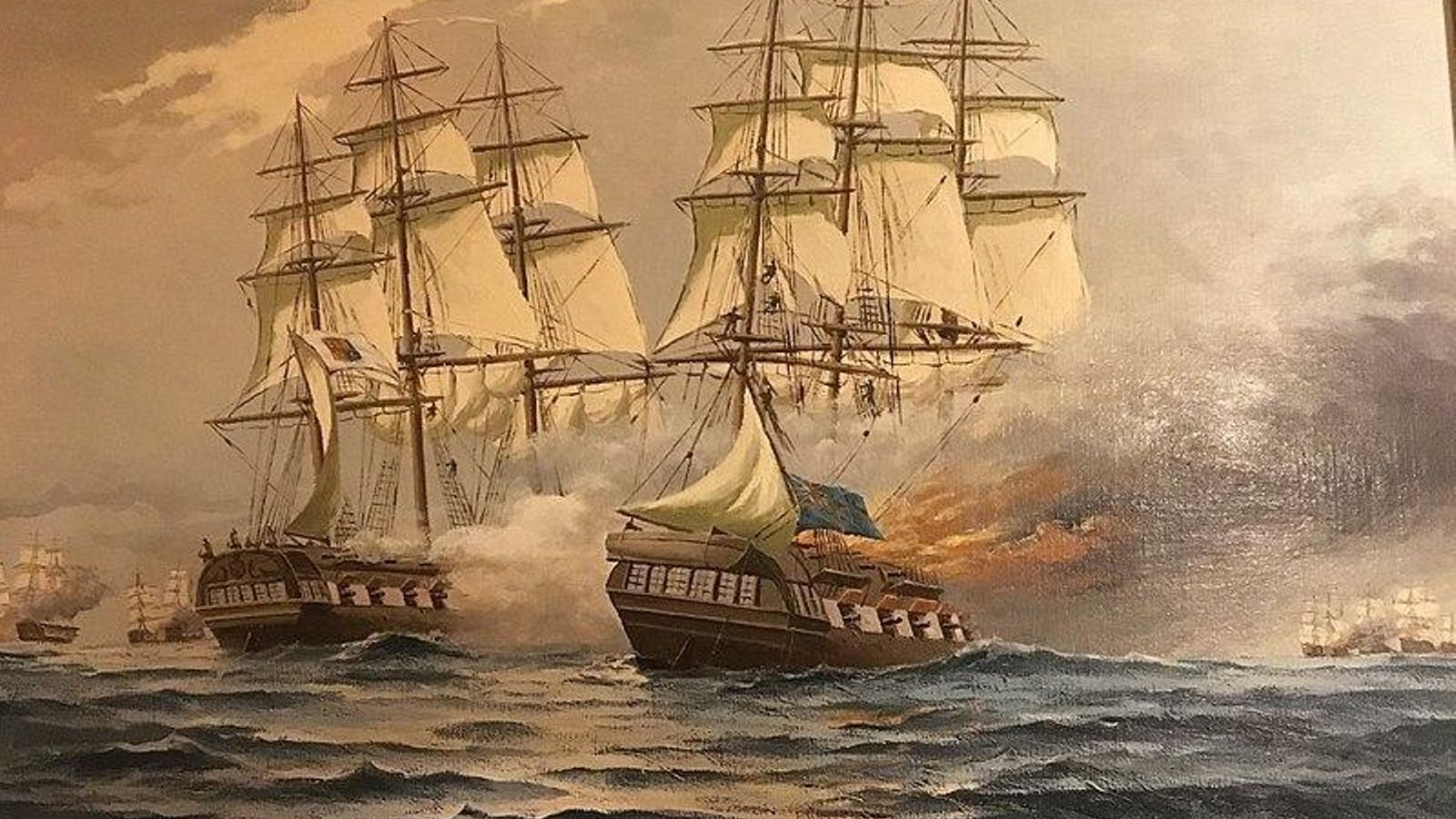 Óleo de Esteban Arriaga realizado en 1998 que recrea la Batalla Naval de Vélez-Málaga de 1704.