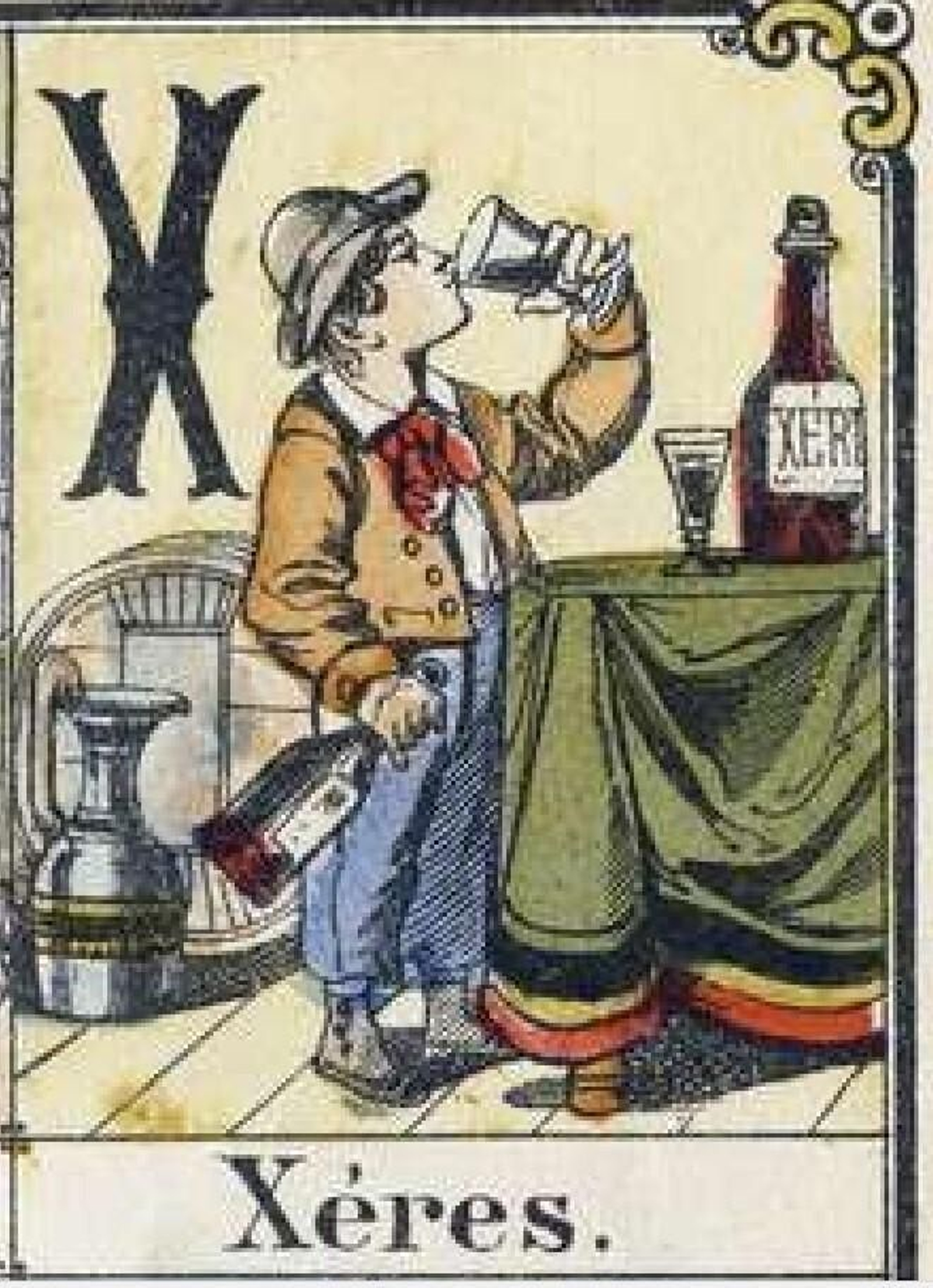 Joven bebiendo jerez en Recreative Alphabet, c.1880.