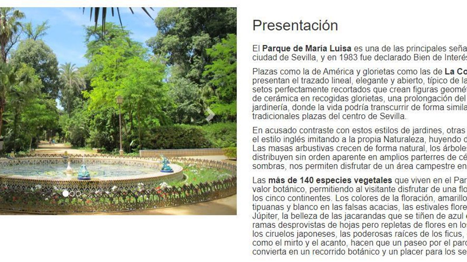 Detalle del Parque María Luisa en Sevilla.