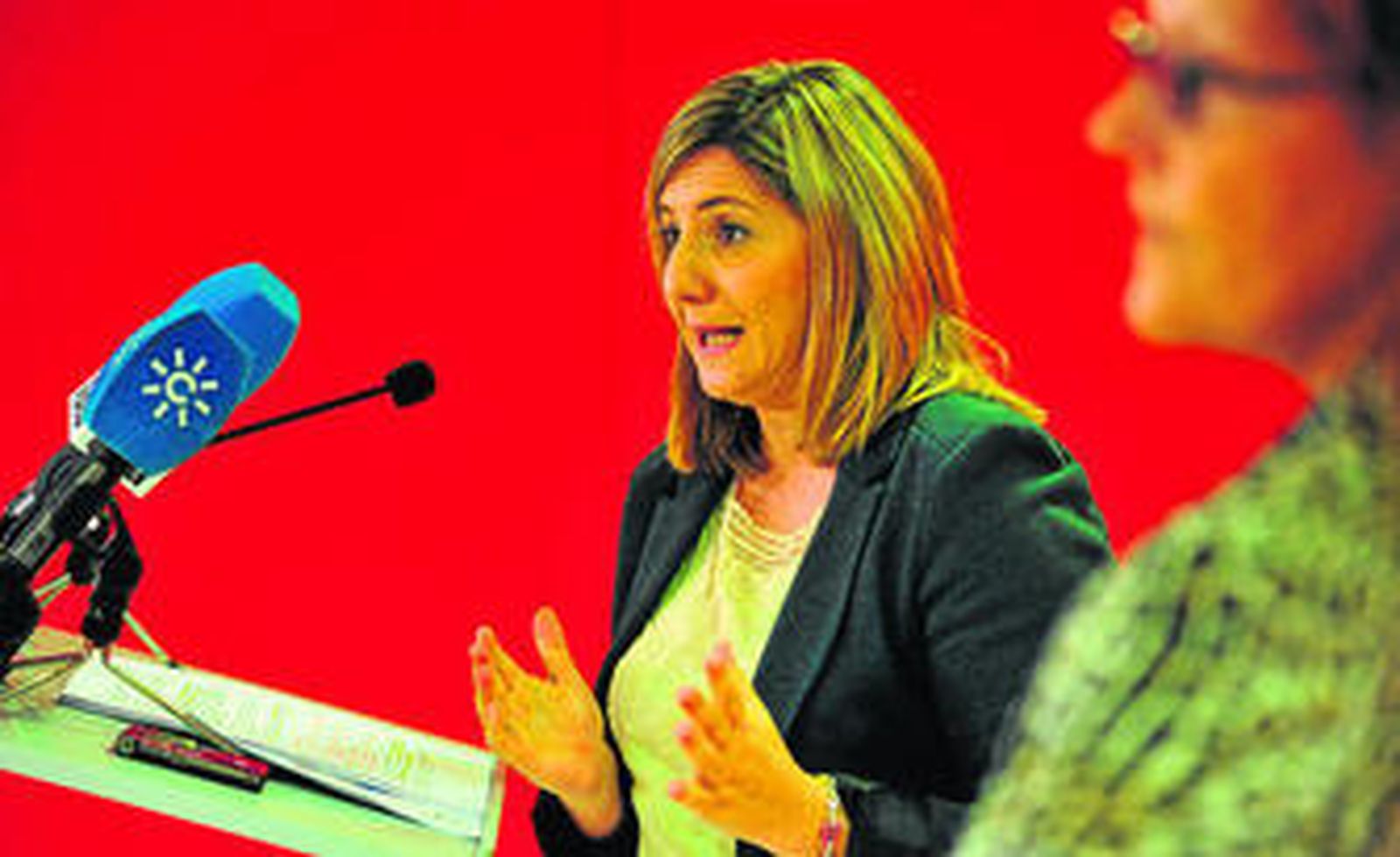 Irene García, durante la rueda de prensa de ayer en la sede del PSOE de San Fernando.