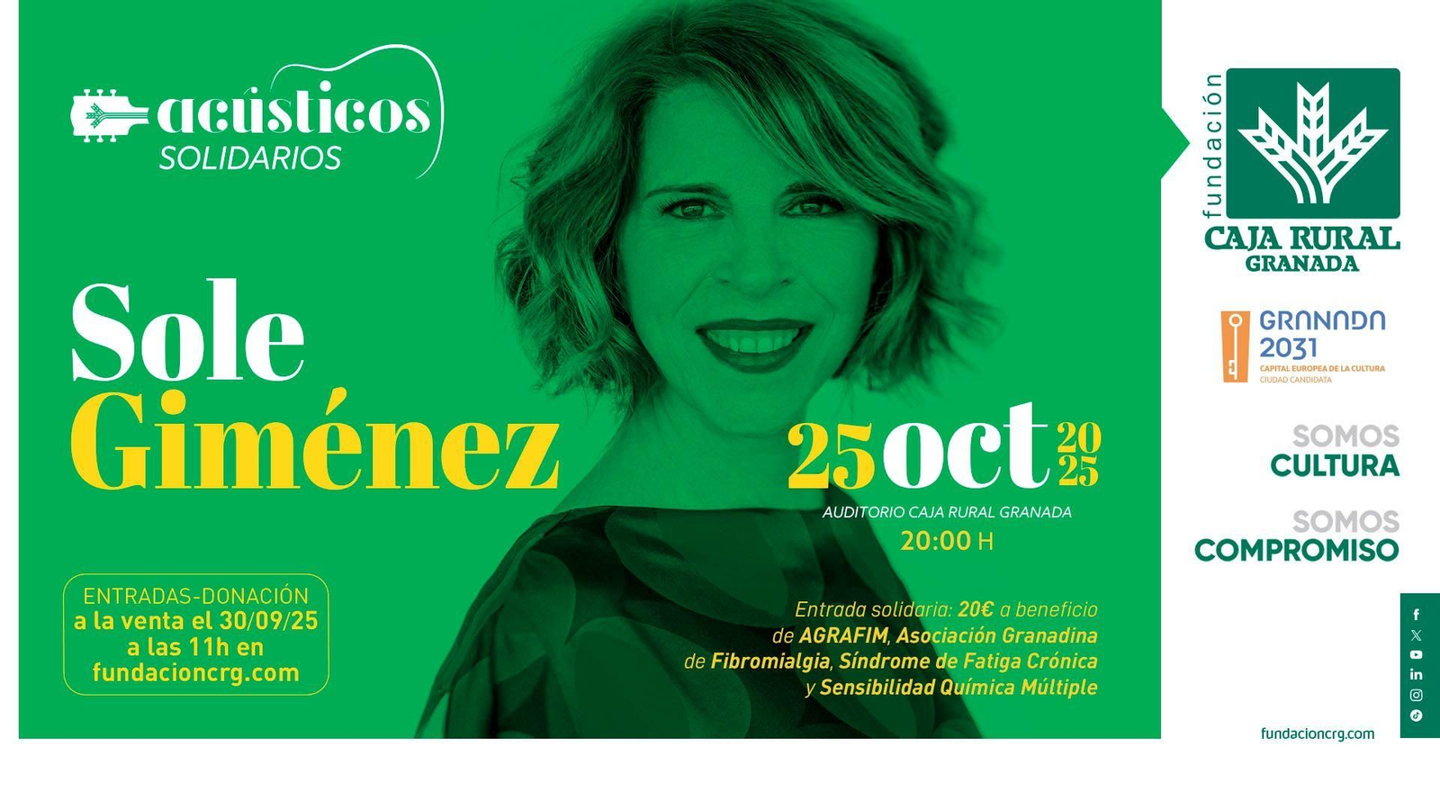 El cartel de la actuación de Sole Giménez en el ciclo Acústico Solidario de la Fundación Caja Rural en Granada